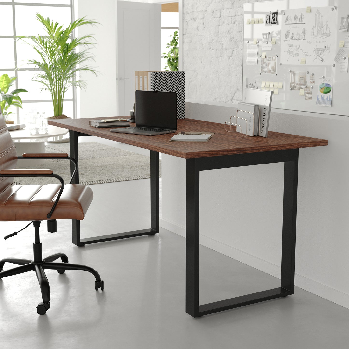 Redmond Commercial 60x30 Conference Table with 1" Thick Double Sided Laminate Table Top with PVC Edging and Heavy Duty U-Frame Steel Base, Walnut Walnut