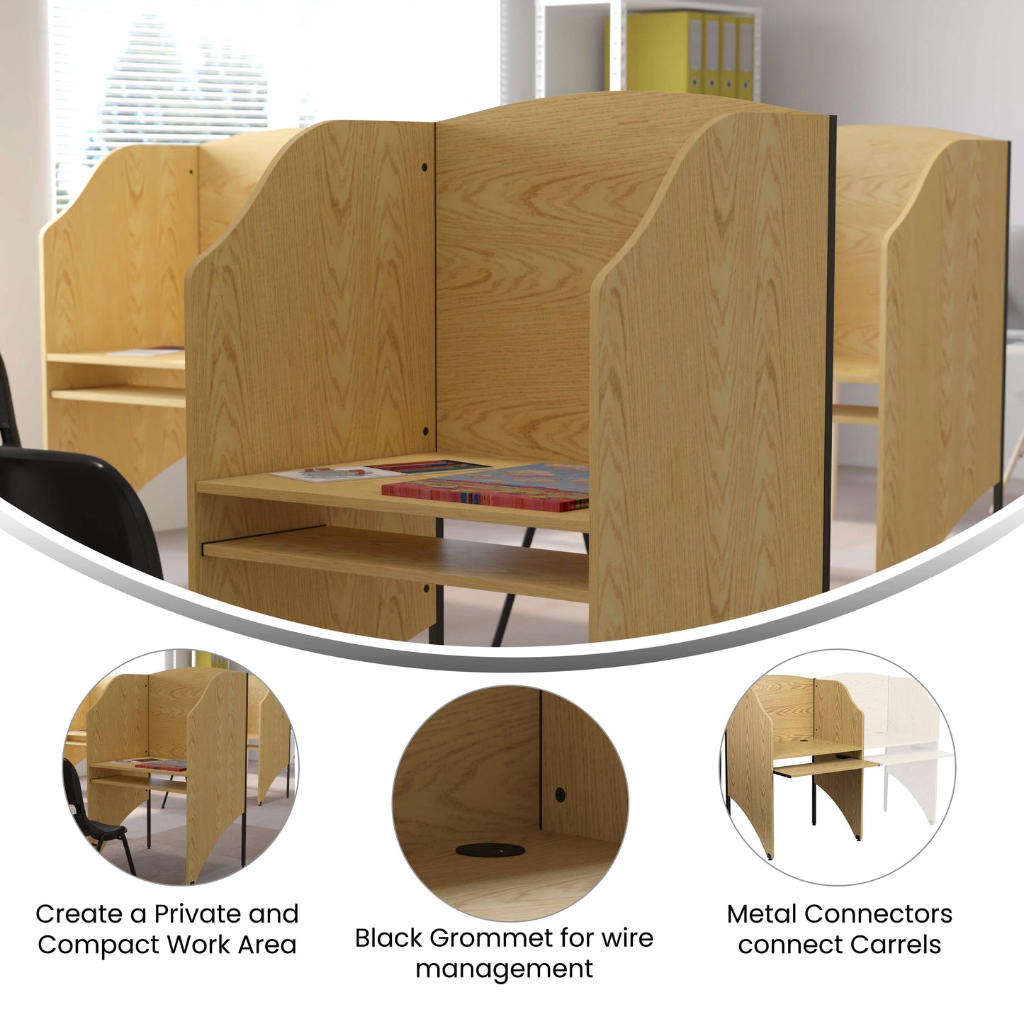 Kevin Starter Study Carrel in Oak Finish Oak