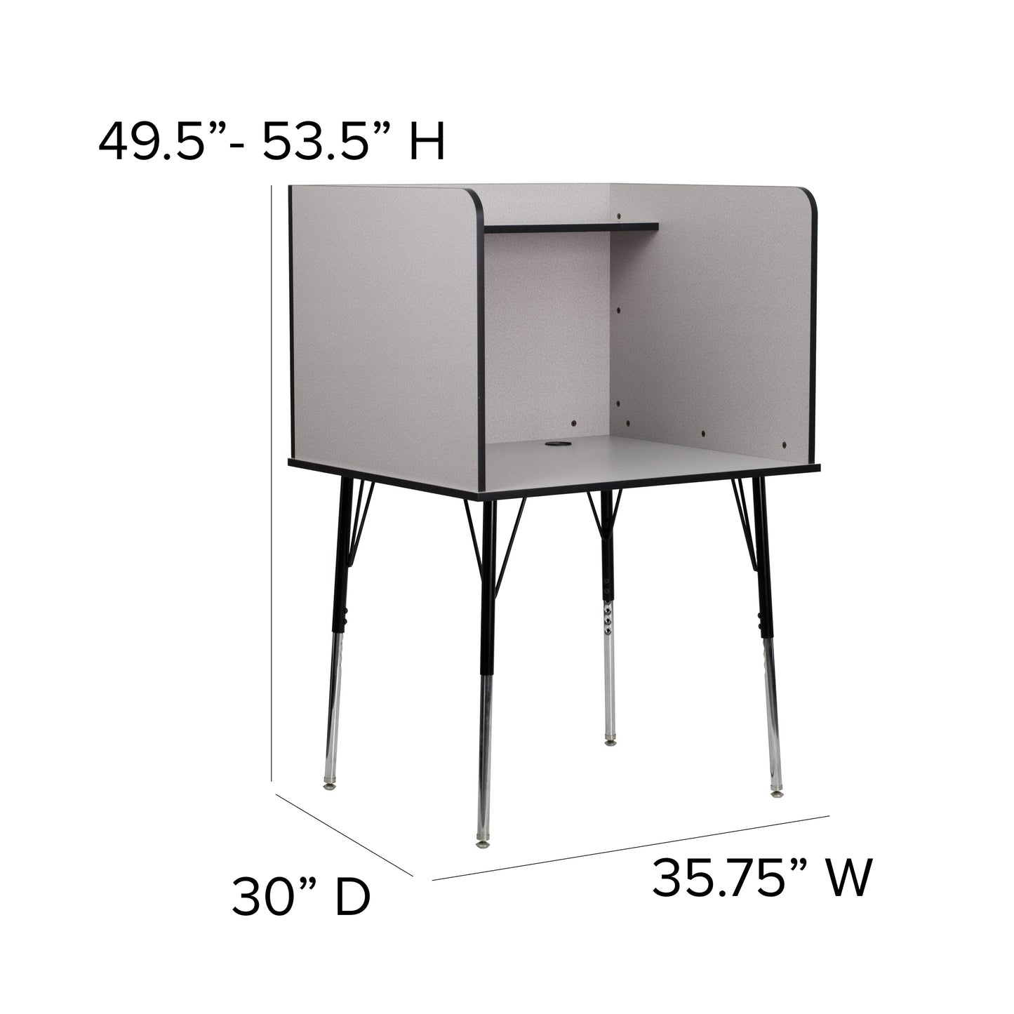 Justin Stand-Alone Study Carrel with Top Shelf - Height Adjustable Legs and Wire Management Grommet - Nebula Grey Finish Nebula Grey