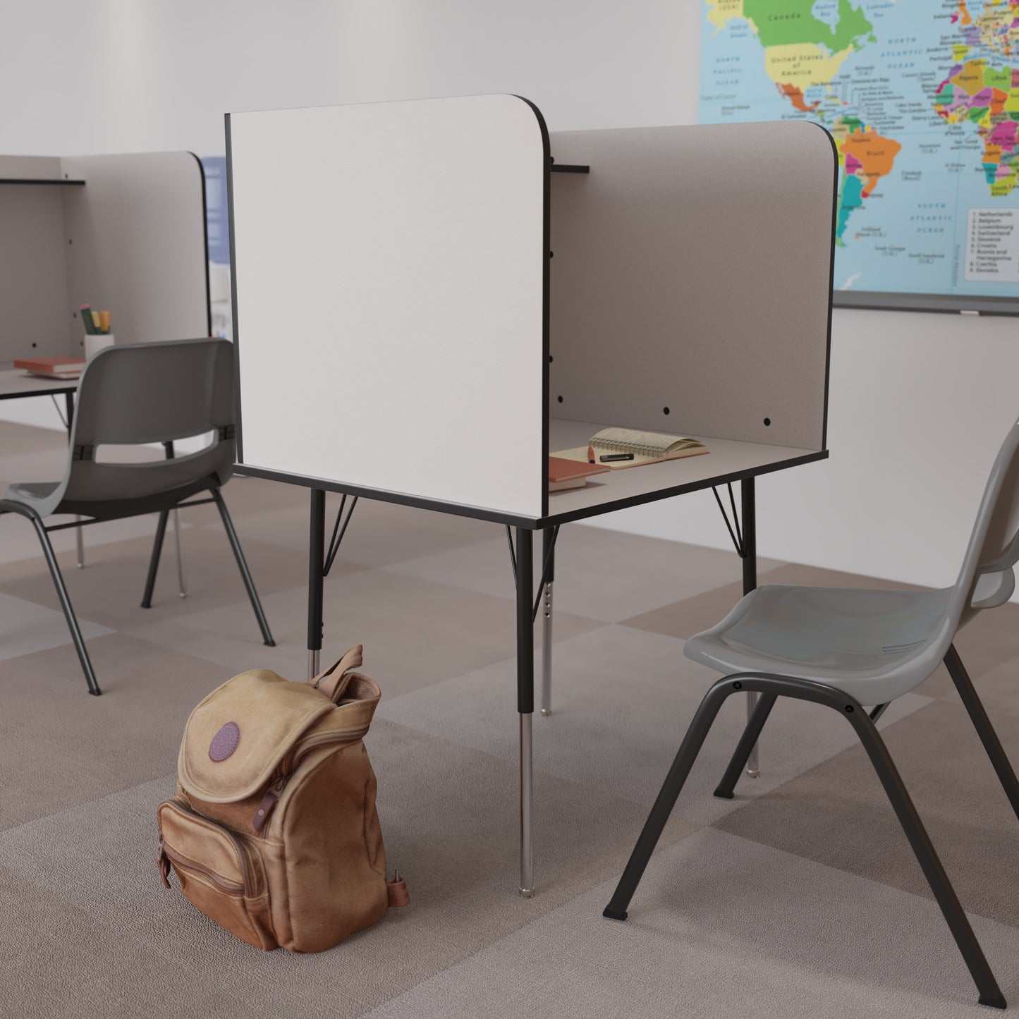 Justin Stand-Alone Study Carrel with Top Shelf - Height Adjustable Legs and Wire Management Grommet - Nebula Grey Finish Nebula Grey