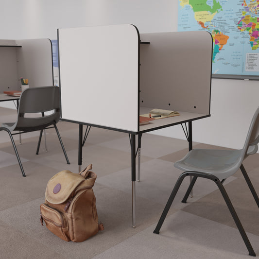 Justin Stand-Alone Study Carrel with Top Shelf - Height Adjustable Legs and Wire Management Grommet - Nebula Grey Finish Nebula Grey