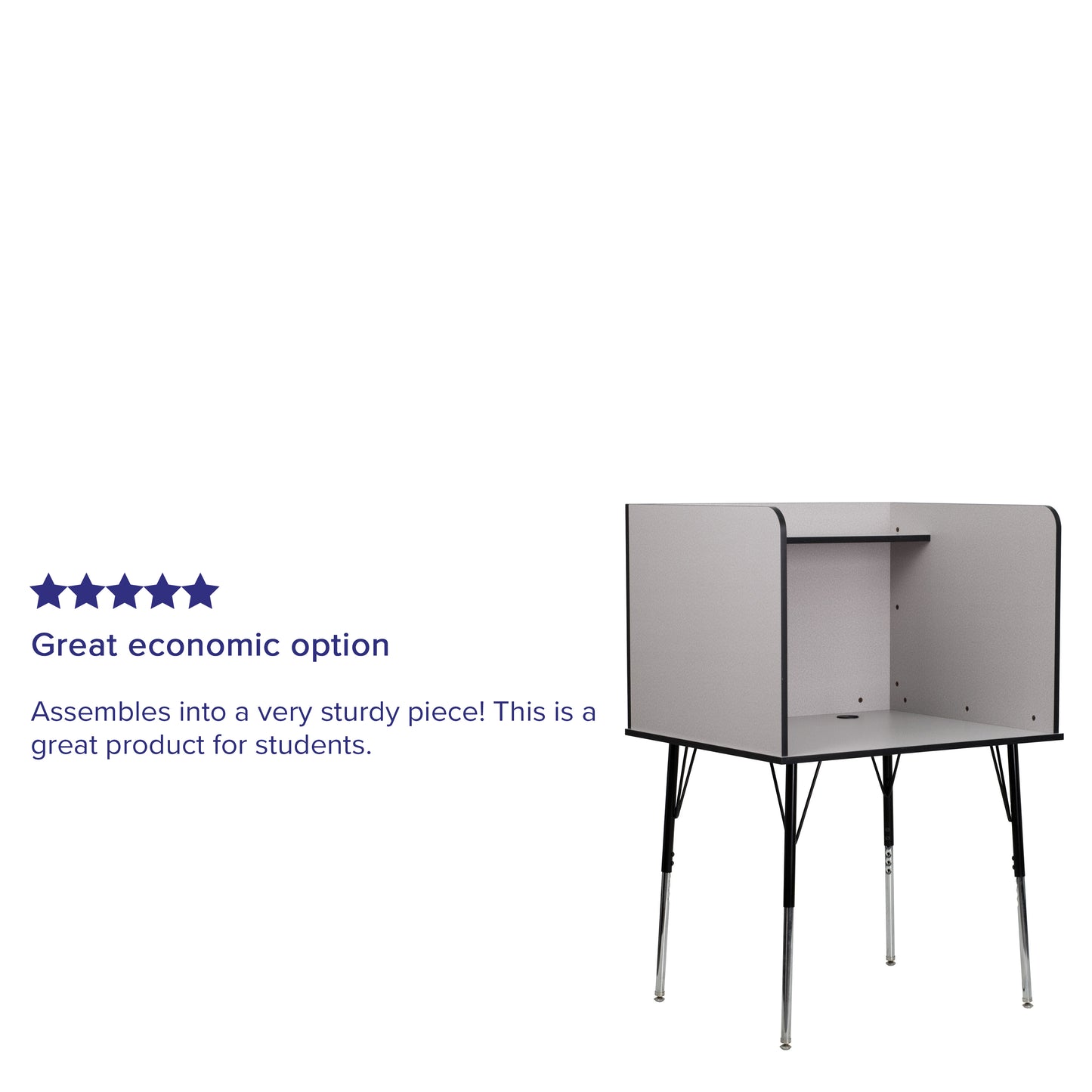 Justin Stand-Alone Study Carrel with Top Shelf - Height Adjustable Legs and Wire Management Grommet - Nebula Grey Finish Nebula Grey