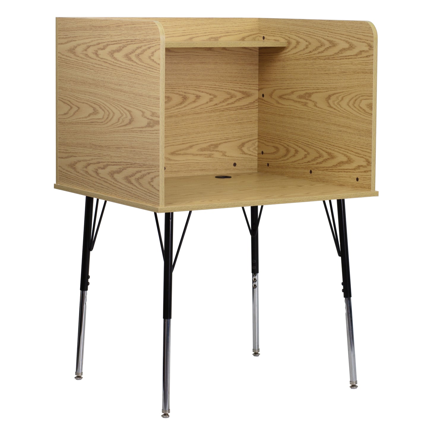 Justin Stand-Alone Study Carrel with Top Shelf - Height Adjustable Legs and Wire Management Grommet - Oak Finish Oak