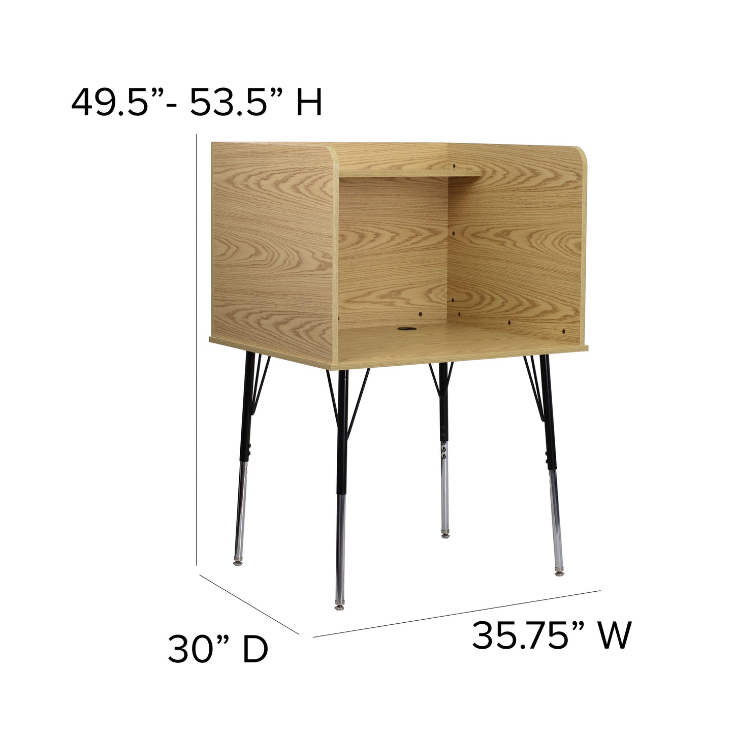 Justin Stand-Alone Study Carrel with Top Shelf - Height Adjustable Legs and Wire Management Grommet - Oak Finish Oak