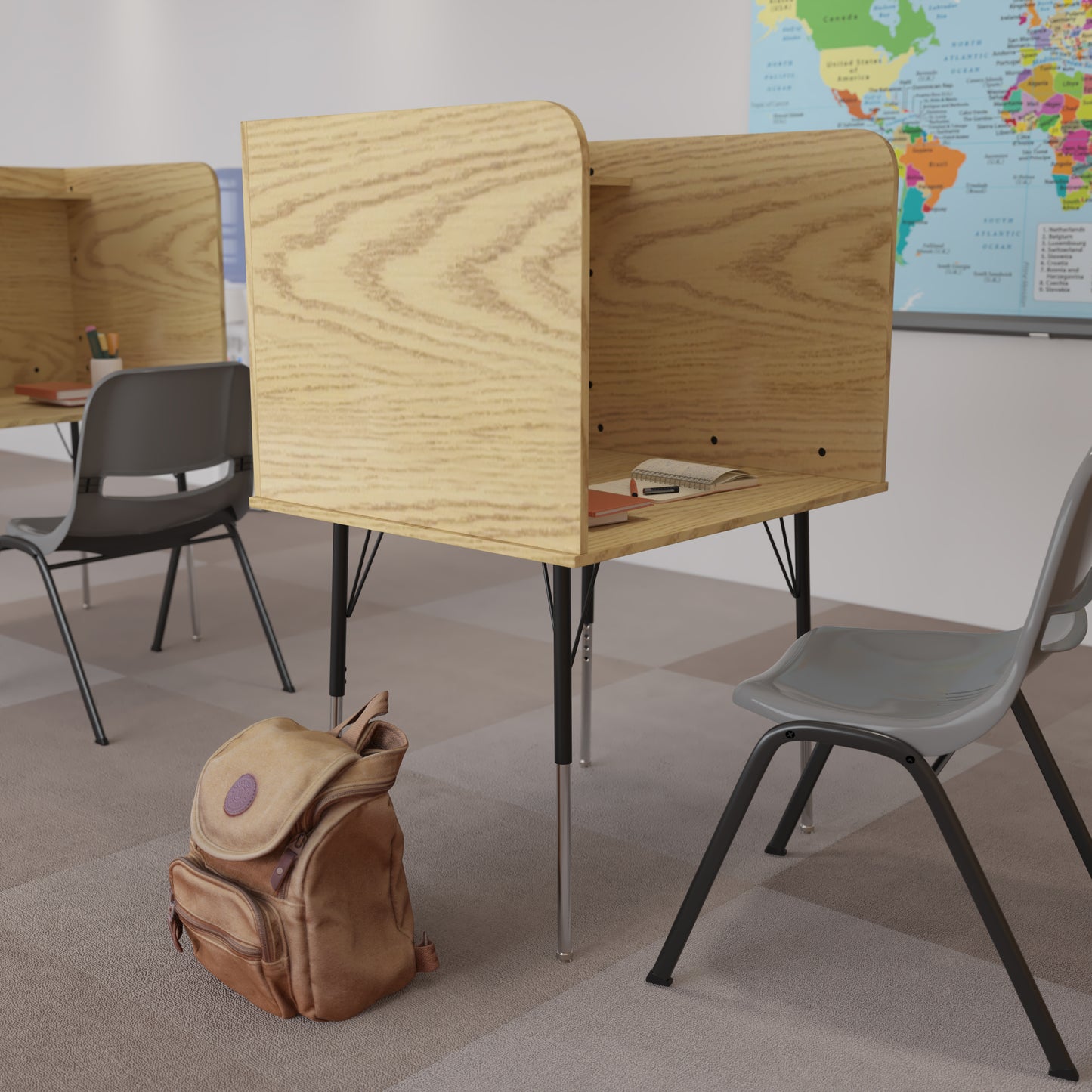 Justin Stand-Alone Study Carrel with Top Shelf - Height Adjustable Legs and Wire Management Grommet - Oak Finish Oak
