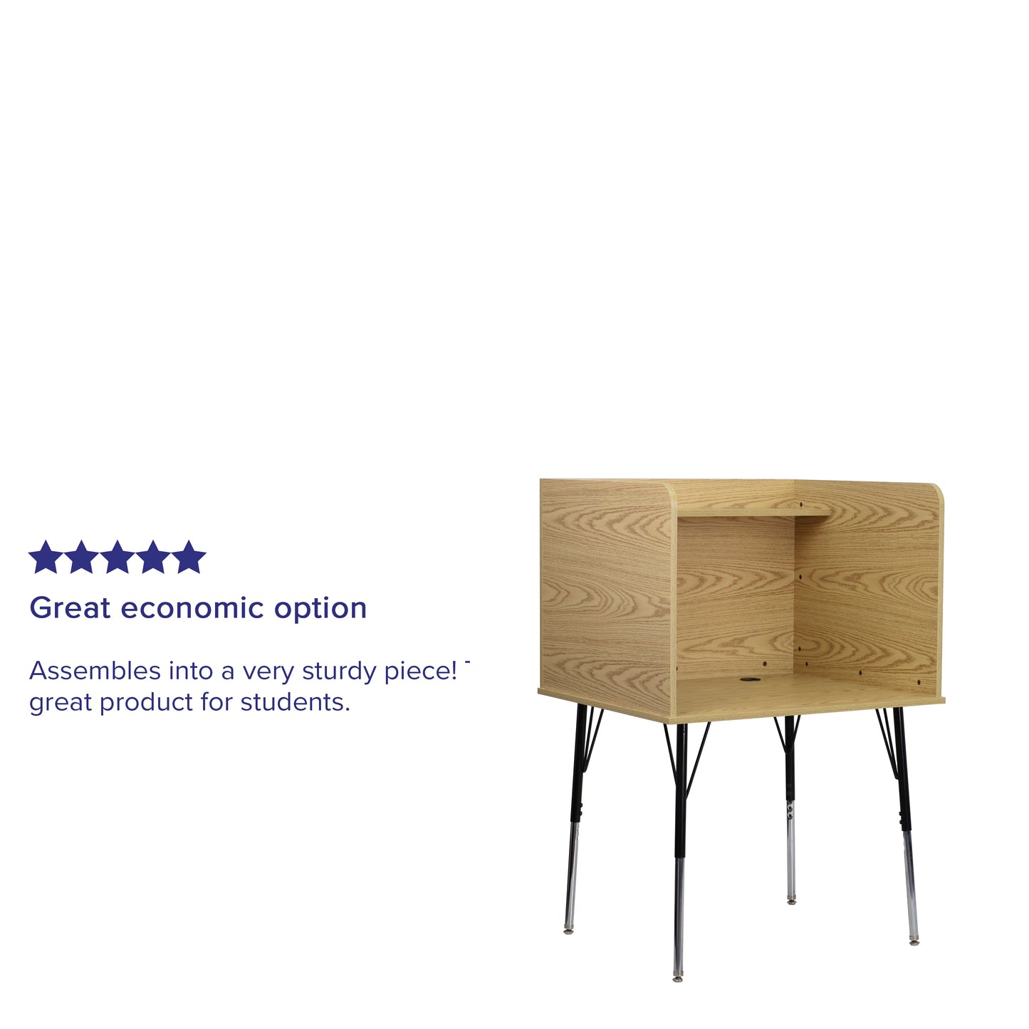 Justin Stand-Alone Study Carrel with Top Shelf - Height Adjustable Legs and Wire Management Grommet - Oak Finish Oak