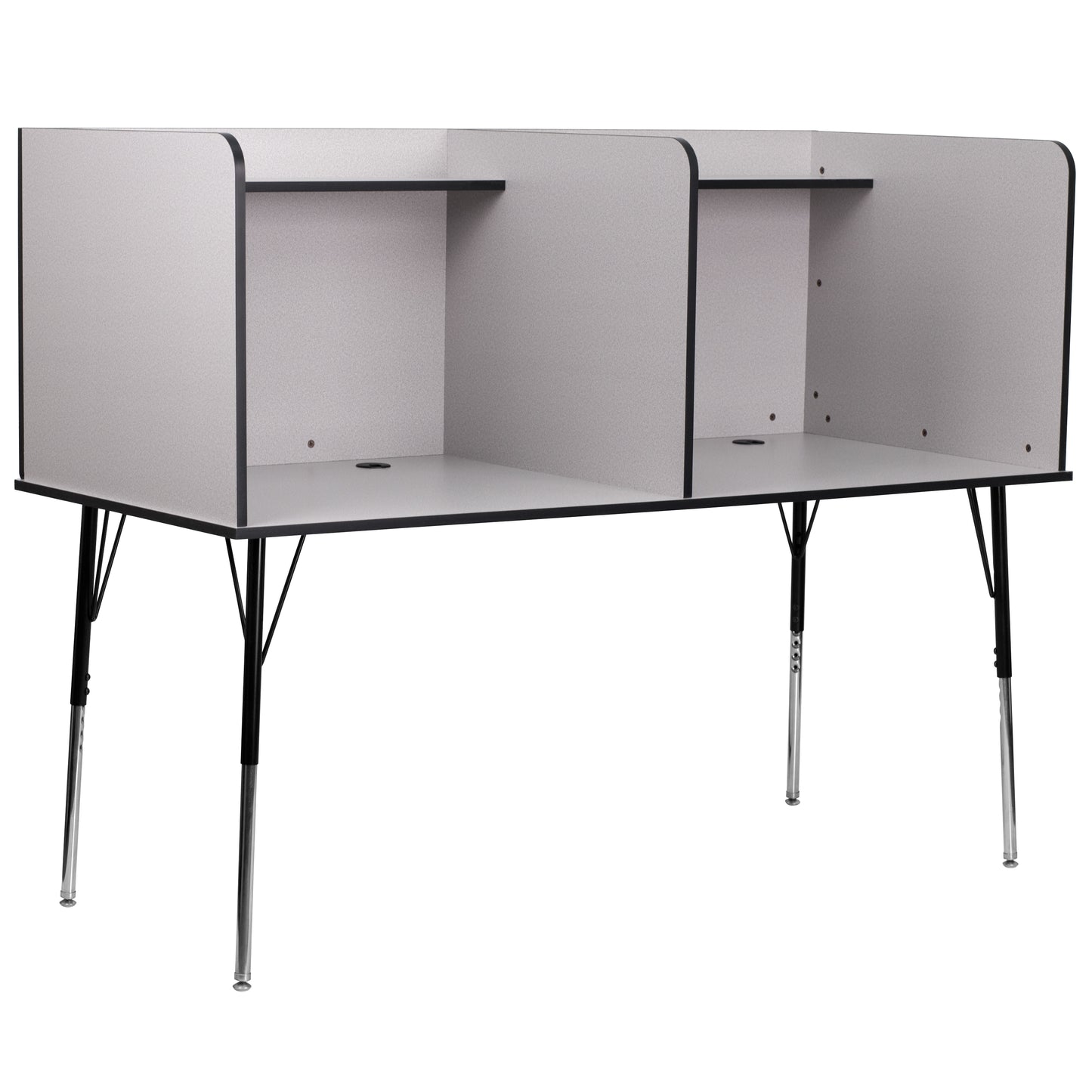 Michael Stand-Alone Double Study Carrel with Top Shelf - Height Adjustable Legs and Wire Management Grommet - Nebula Grey Finish Nebula Grey MT-M6222-DBLSC-GRY-GG