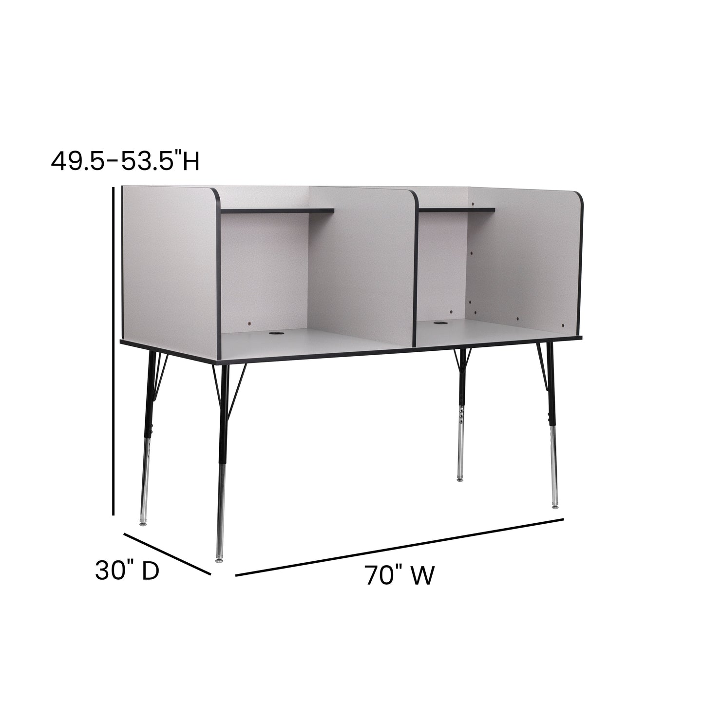 Michael Stand-Alone Double Study Carrel with Top Shelf - Height Adjustable Legs and Wire Management Grommet - Nebula Grey Finish Nebula Grey MT-M6222-DBLSC-GRY-GG