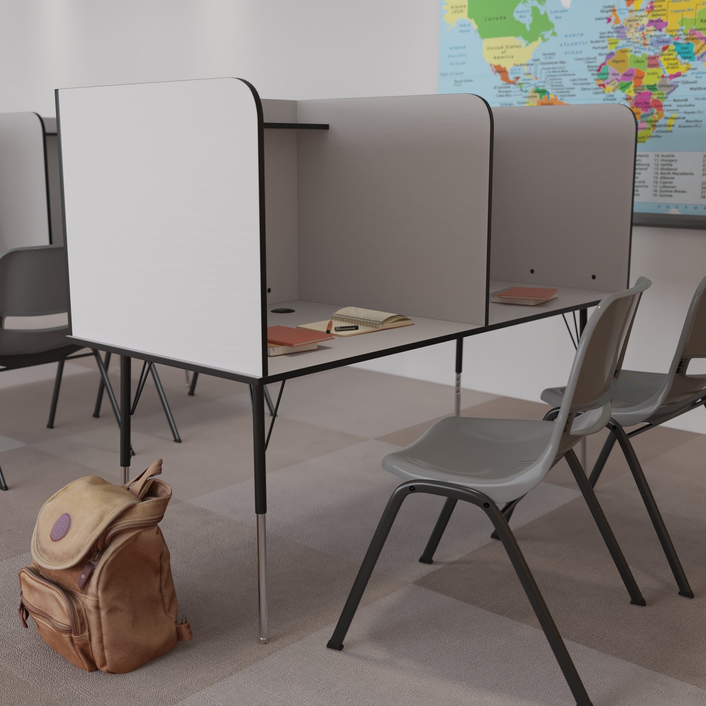 Michael Stand-Alone Double Study Carrel with Top Shelf - Height Adjustable Legs and Wire Management Grommet - Nebula Grey Finish Nebula Grey MT-M6222-DBLSC-GRY-GG