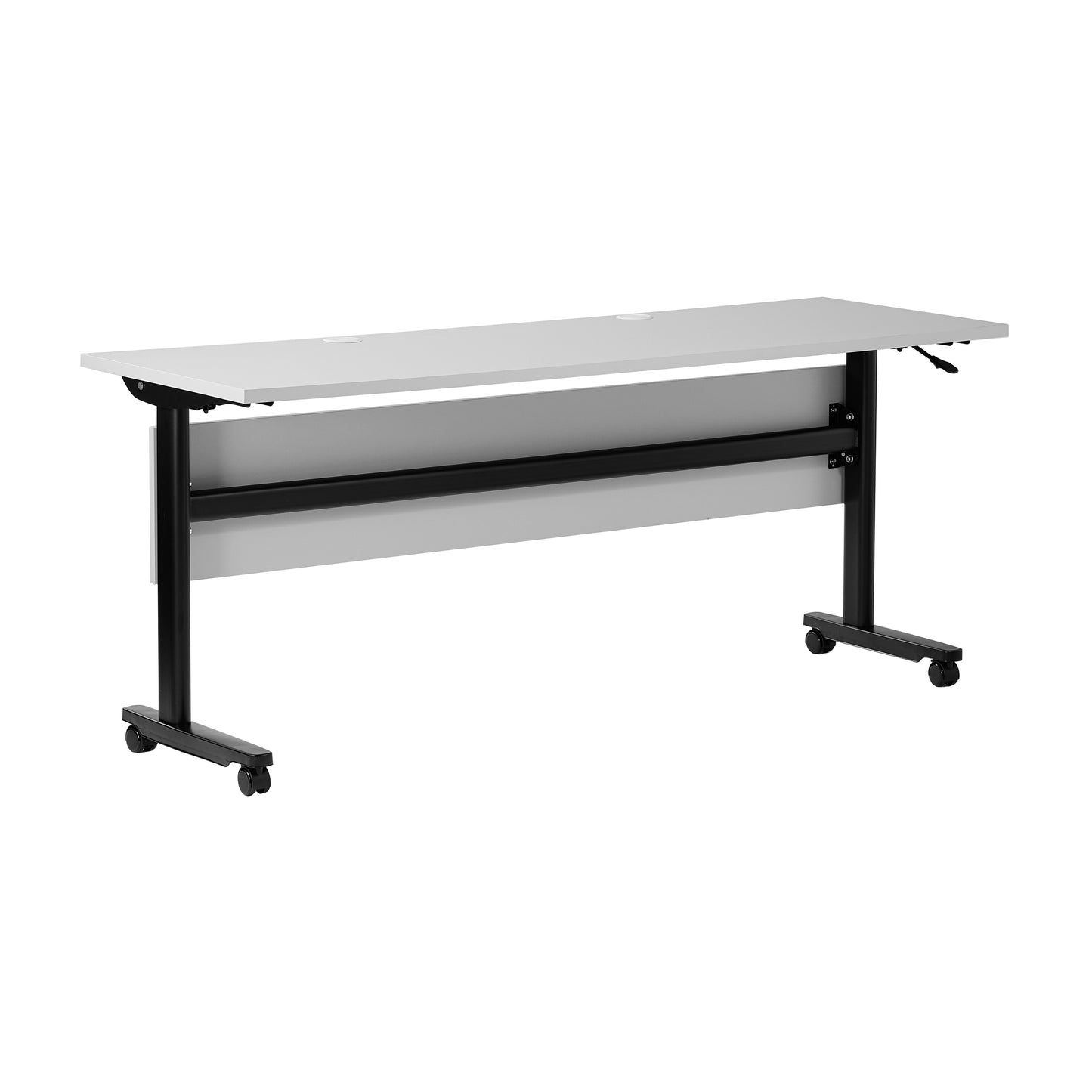 Palmer Commercial Grade 72" x 24" Heavy-Duty Nesting Flip Training Table with T-Legs, Modesty Panel, 1" Thick Gray Tabletop, and Black Steel Frame Gray Top/Black Frame