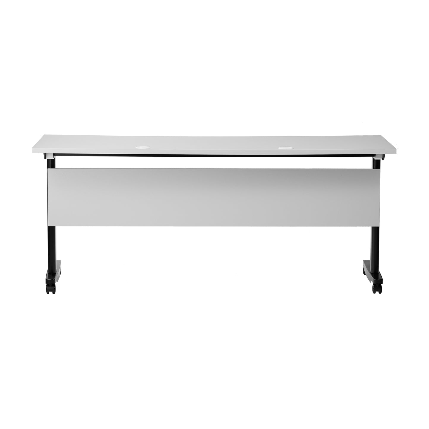 Palmer Commercial Grade 72" x 24" Heavy-Duty Nesting Flip Training Table with T-Legs, Modesty Panel, 1" Thick Gray Tabletop, and Black Steel Frame Gray Top/Black Frame