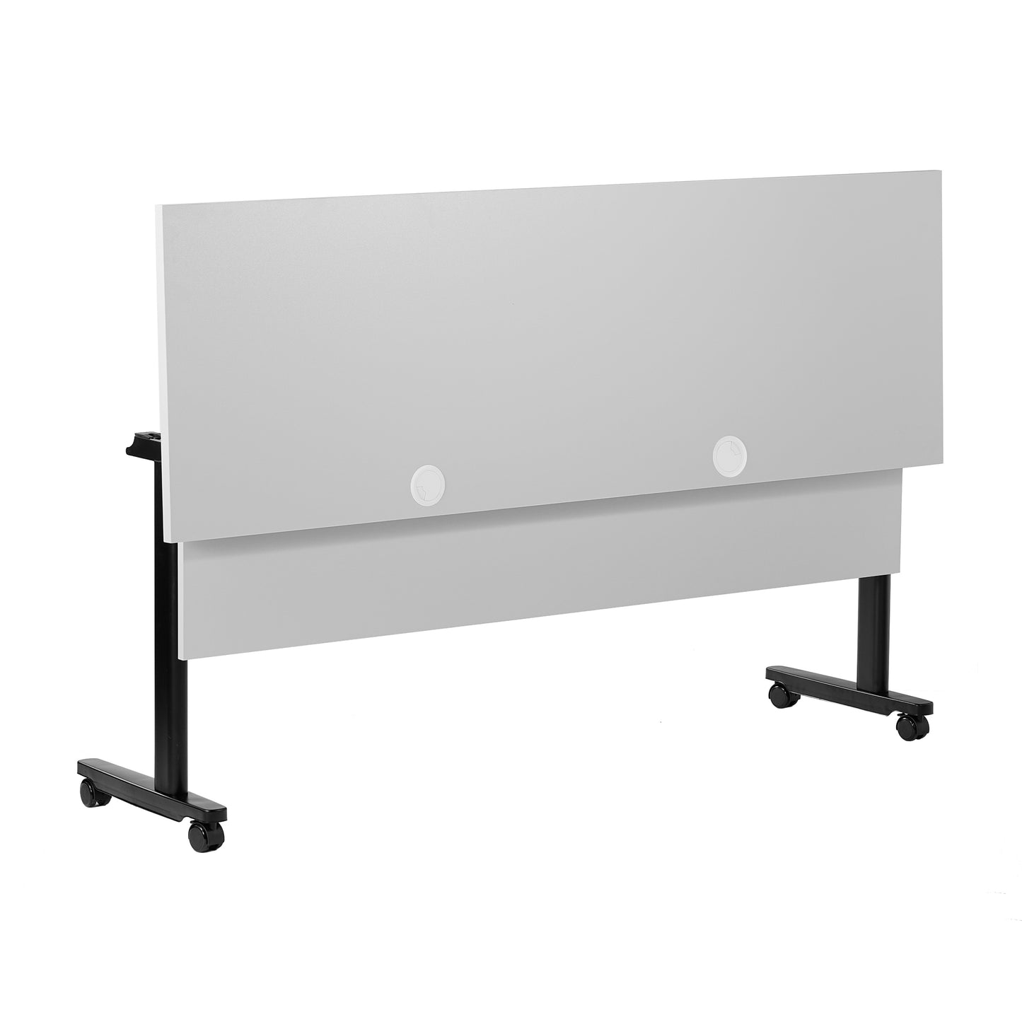 Palmer Commercial Grade 72" x 24" Heavy-Duty Nesting Flip Training Table with T-Legs, Modesty Panel, 1" Thick Gray Tabletop, and Black Steel Frame Gray Top/Black Frame