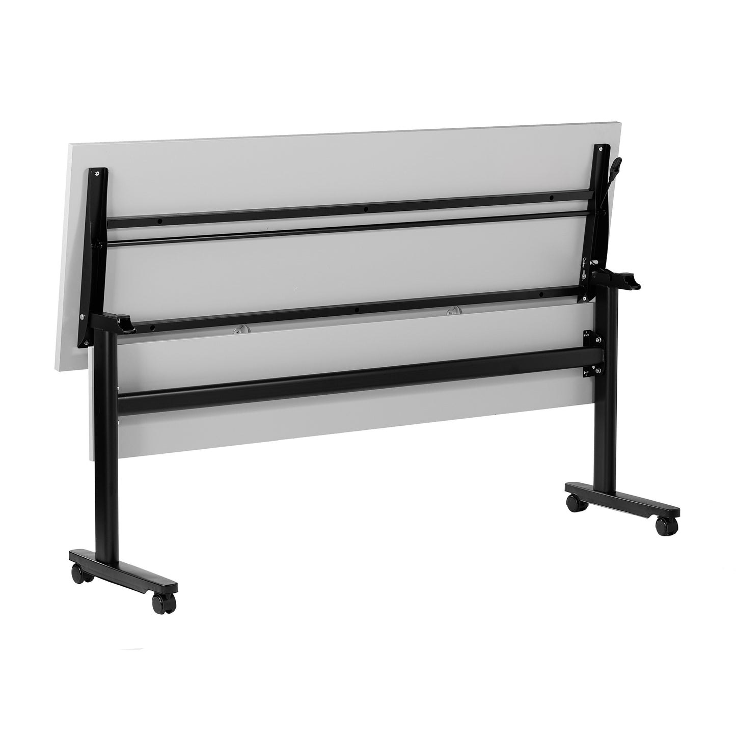 Palmer Commercial Grade 72" x 24" Heavy-Duty Nesting Flip Training Table with T-Legs, Modesty Panel, 1" Thick Gray Tabletop, and Black Steel Frame Gray Top/Black Frame