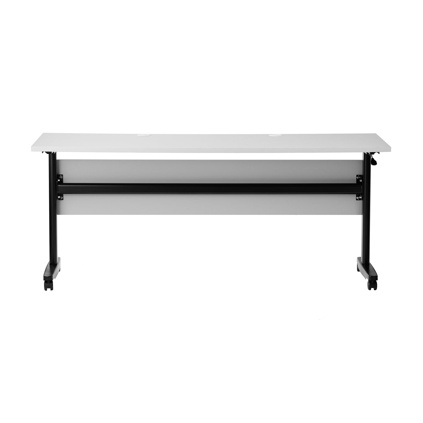 Palmer Commercial Grade 72" x 24" Heavy-Duty Nesting Flip Training Table with T-Legs, Modesty Panel, 1" Thick Gray Tabletop, and Black Steel Frame Gray Top/Black Frame