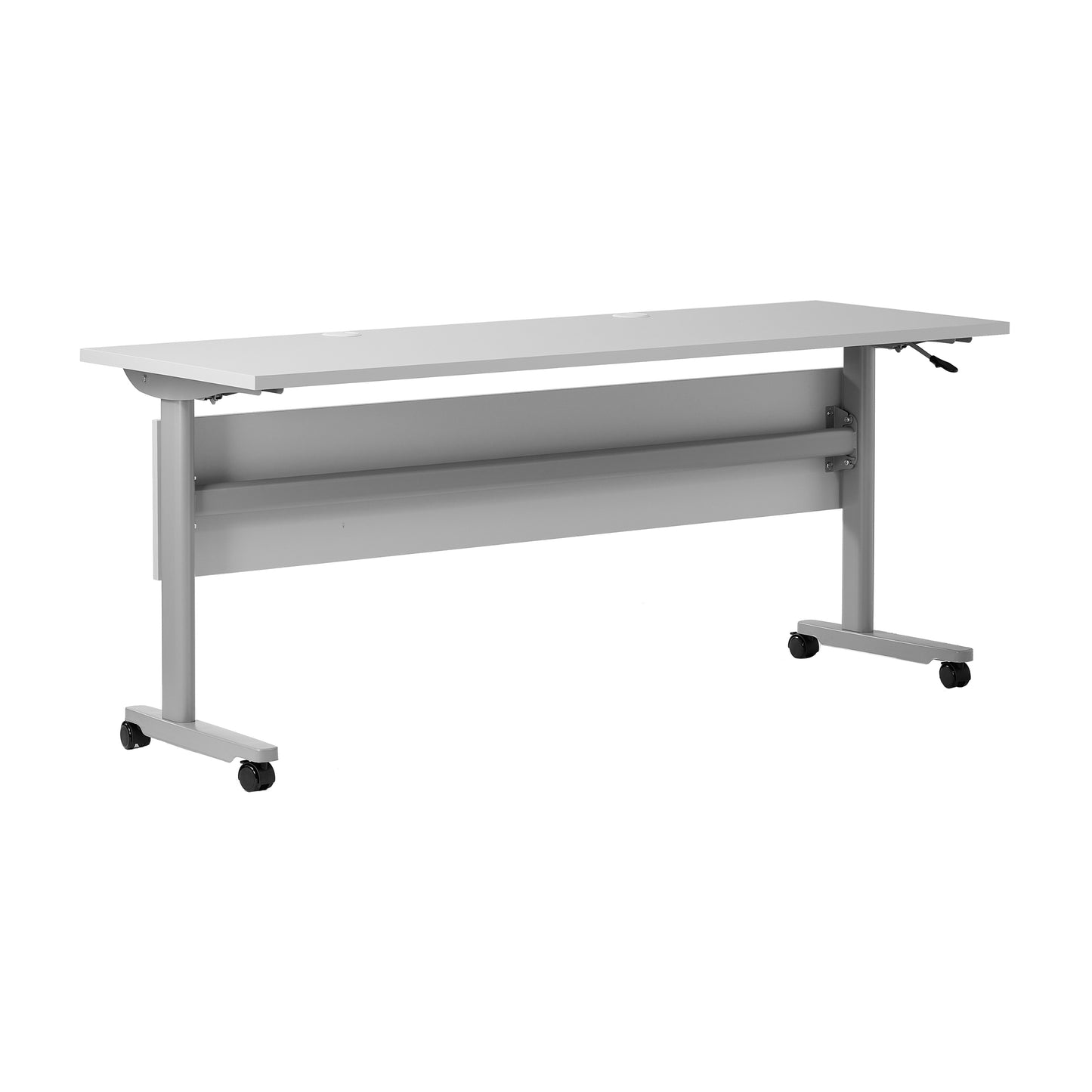 Palmer Commercial Grade 72" x 24" Heavy-Duty Nesting Flip Training Table with T-Legs, Modesty Panel, 1" Thick Gray Tabletop, and Gray Steel Frame Gray Top/Gray Frame