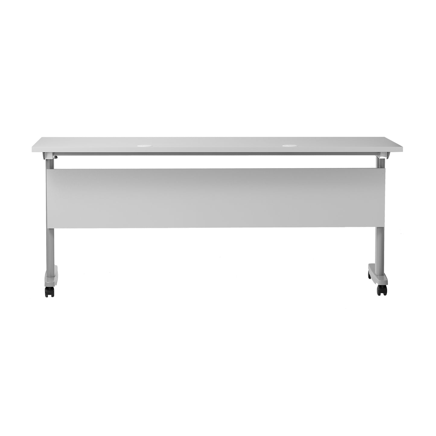 Palmer Commercial Grade 72" x 24" Heavy-Duty Nesting Flip Training Table with T-Legs, Modesty Panel, 1" Thick Gray Tabletop, and Gray Steel Frame Gray Top/Gray Frame