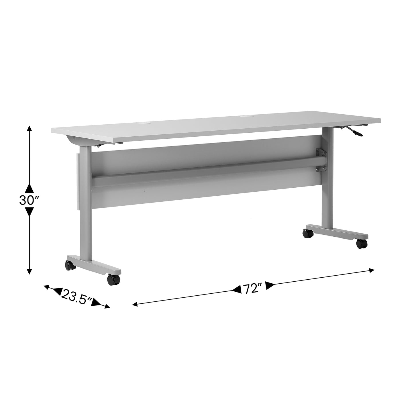 Palmer Commercial Grade 72" x 24" Heavy-Duty Nesting Flip Training Table with T-Legs, Modesty Panel, 1" Thick Gray Tabletop, and Gray Steel Frame Gray Top/Gray Frame