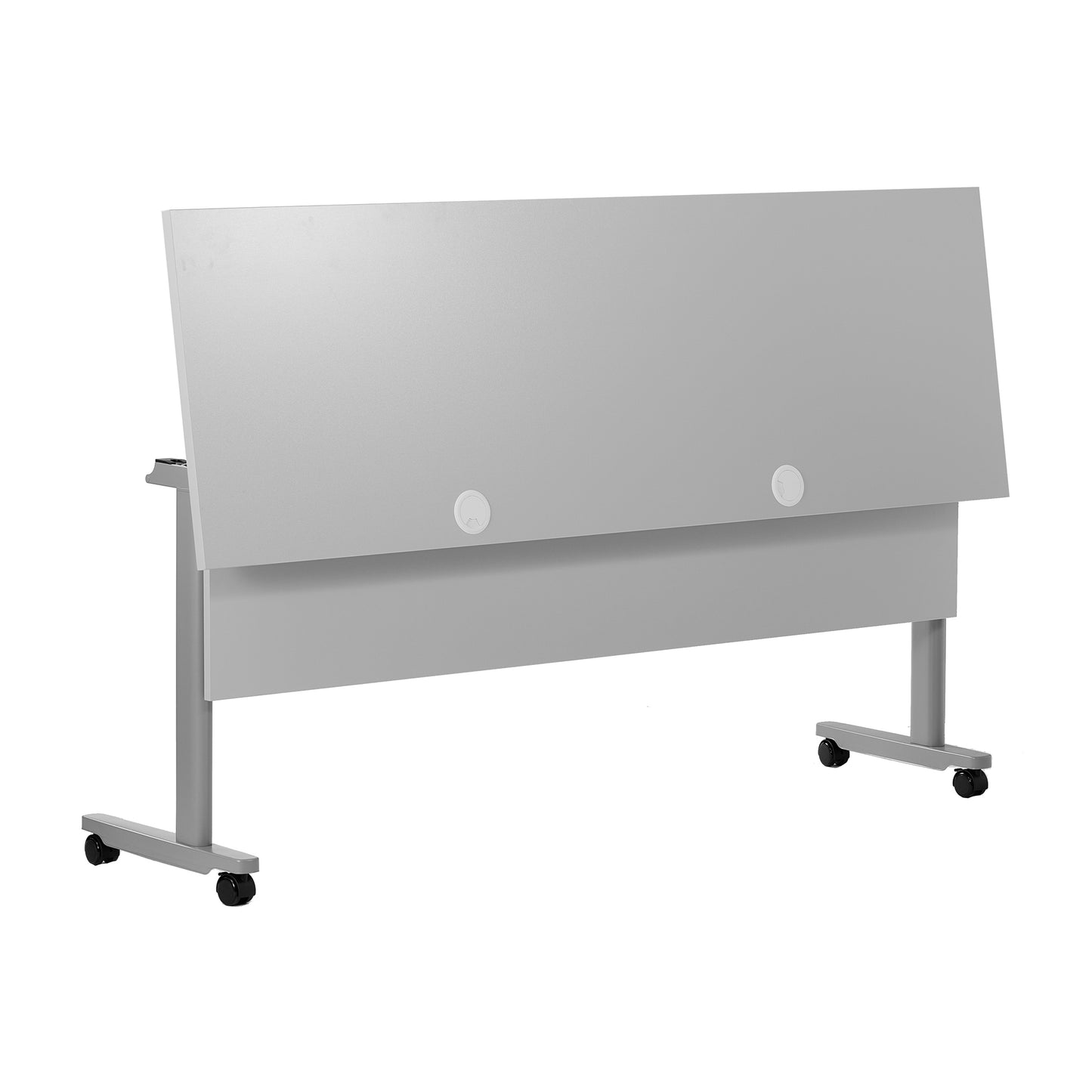 Palmer Commercial Grade 72" x 24" Heavy-Duty Nesting Flip Training Table with T-Legs, Modesty Panel, 1" Thick Gray Tabletop, and Gray Steel Frame Gray Top/Gray Frame