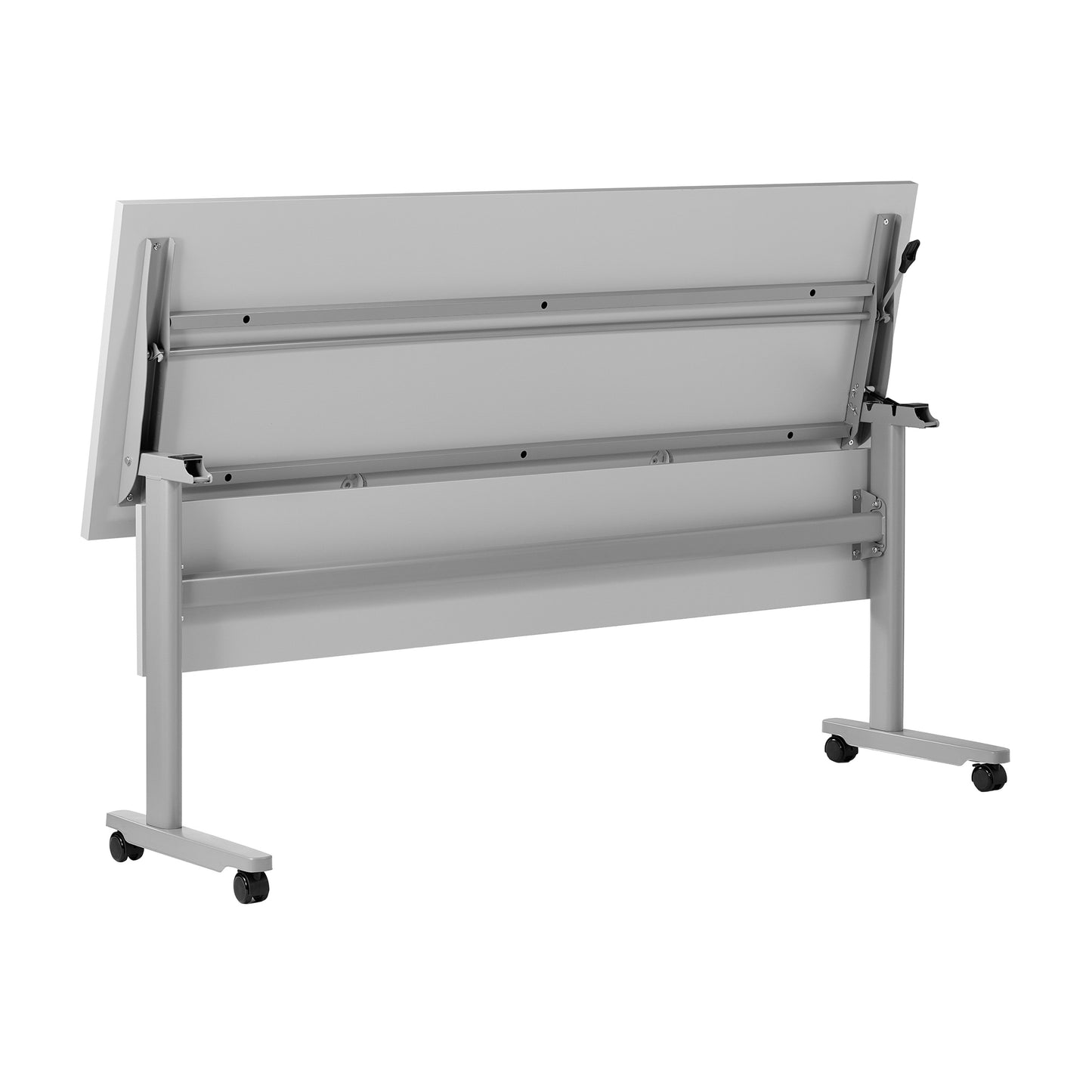 Palmer Commercial Grade 72" x 24" Heavy-Duty Nesting Flip Training Table with T-Legs, Modesty Panel, 1" Thick Gray Tabletop, and Gray Steel Frame Gray Top/Gray Frame