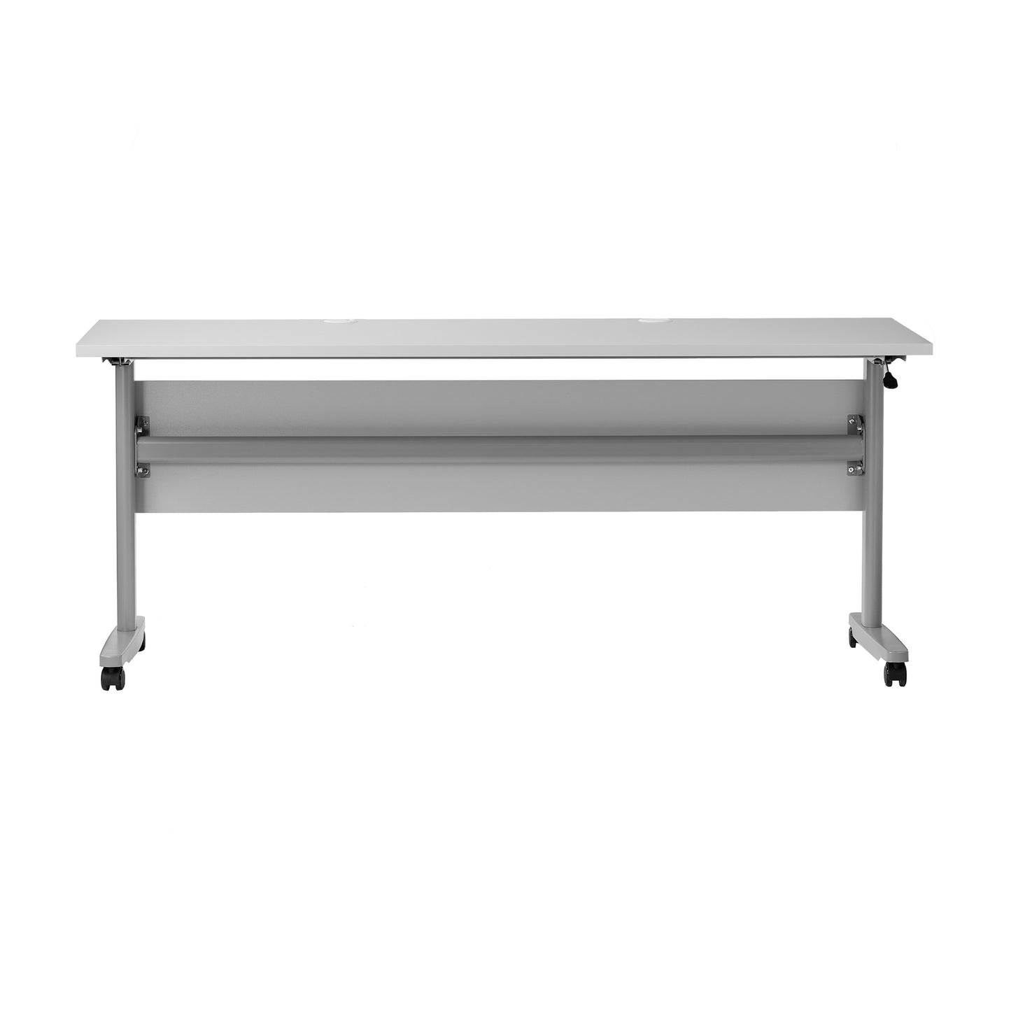 Palmer Commercial Grade 72" x 24" Heavy-Duty Nesting Flip Training Table with T-Legs, Modesty Panel, 1" Thick Gray Tabletop, and Gray Steel Frame Gray Top/Gray Frame