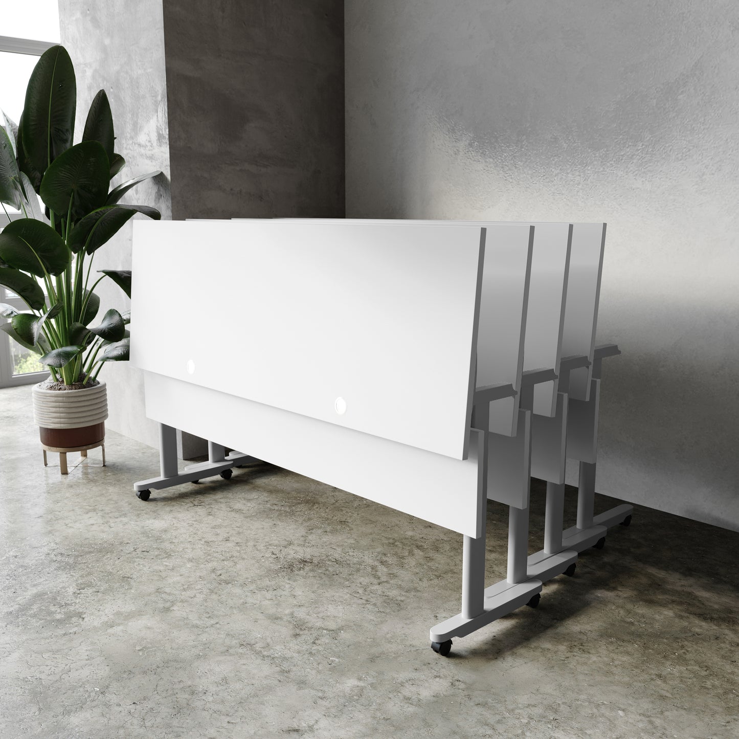Palmer Commercial Grade 72" x 24" Heavy-Duty Nesting Flip Training Table with T-Legs, Modesty Panel, 1" Thick Gray Tabletop, and Gray Steel Frame Gray Top/Gray Frame