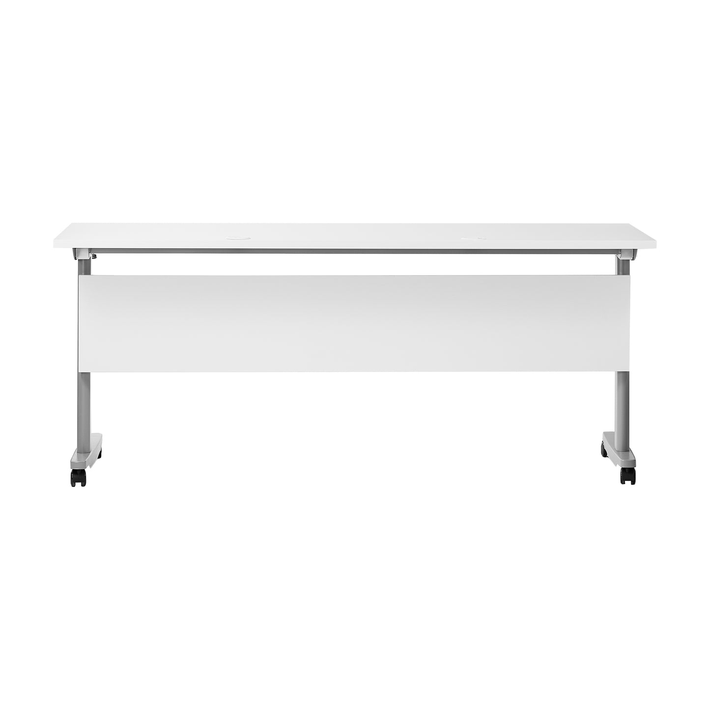 Palmer Commercial Grade 72" x 24" Heavy-Duty Nesting Flip Training Table with T-Legs, Modesty Panel, 1" Thick White Tabletop, and Gray Steel Frame White Top/Gray Frame