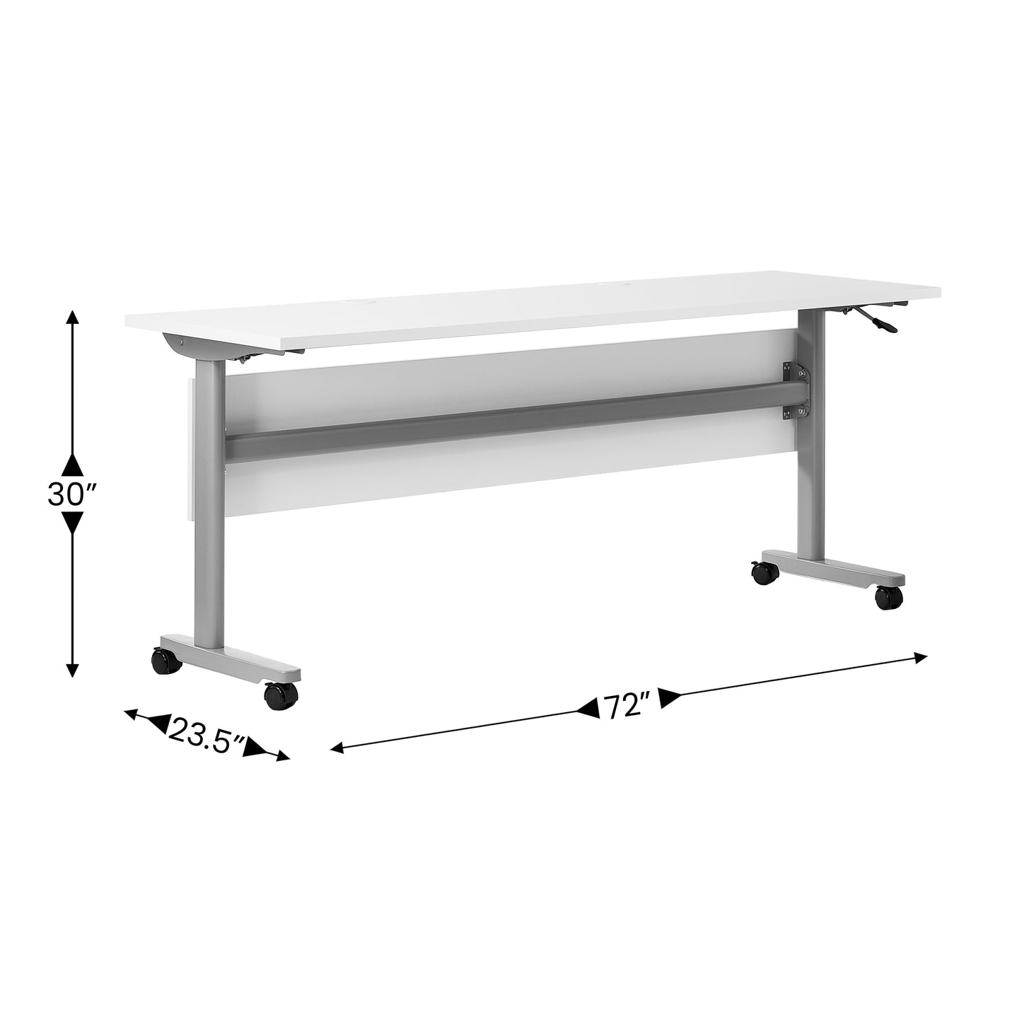 Palmer Commercial Grade 72" x 24" Heavy-Duty Nesting Flip Training Table with T-Legs, Modesty Panel, 1" Thick White Tabletop, and Gray Steel Frame White Top/Gray Frame