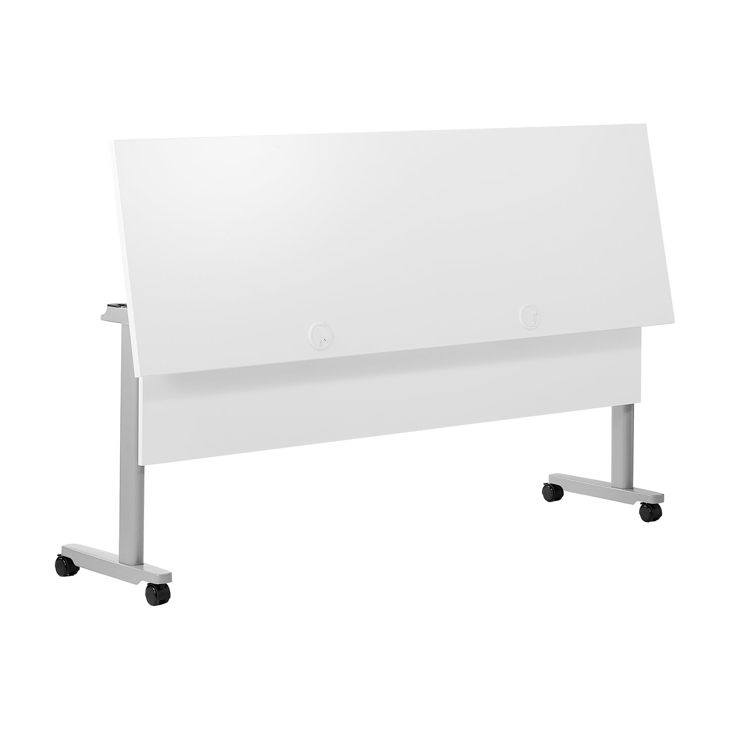 Palmer Commercial Grade 72" x 24" Heavy-Duty Nesting Flip Training Table with T-Legs, Modesty Panel, 1" Thick White Tabletop, and Gray Steel Frame White Top/Gray Frame