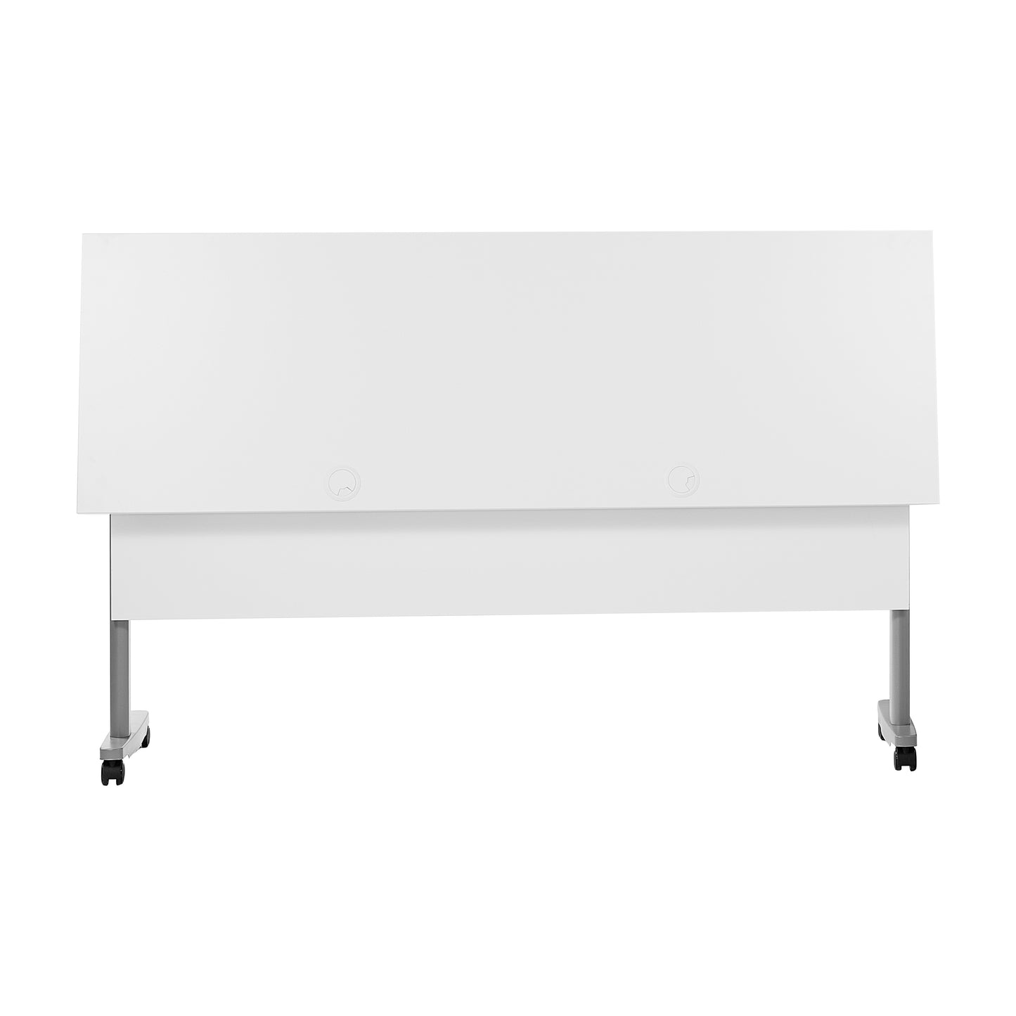 Palmer Commercial Grade 72" x 24" Heavy-Duty Nesting Flip Training Table with T-Legs, Modesty Panel, 1" Thick White Tabletop, and Gray Steel Frame White Top/Gray Frame