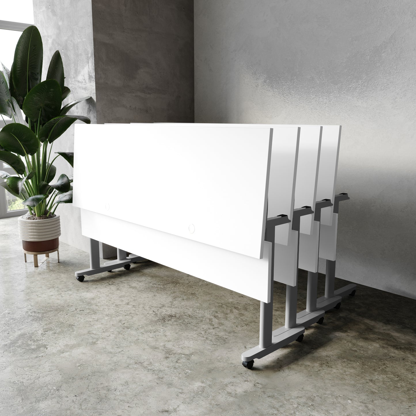 Palmer Commercial Grade 72" x 24" Heavy-Duty Nesting Flip Training Table with T-Legs, Modesty Panel, 1" Thick White Tabletop, and Gray Steel Frame White Top/Gray Frame