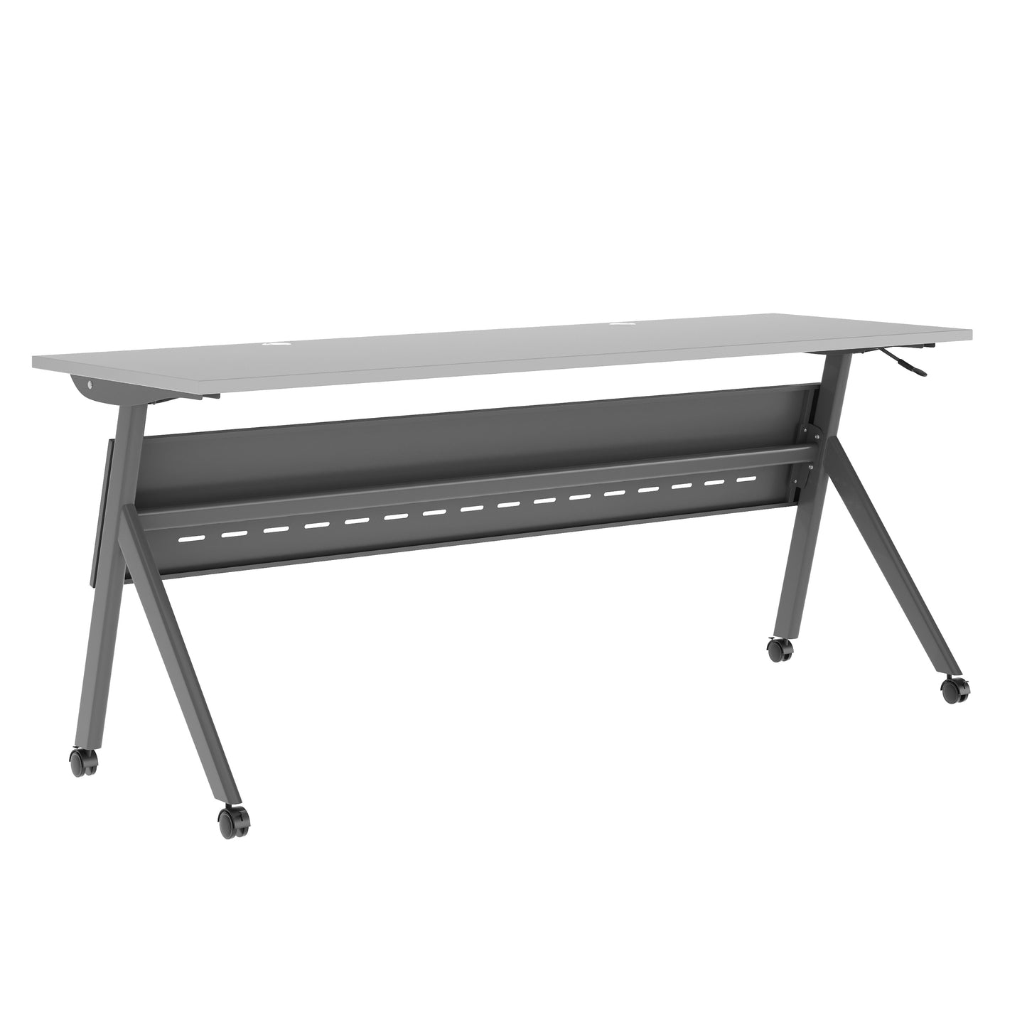 Davis Commercial Grade 72" x 24" Heavy-Duty Nesting Flip Training Table with Y-Legs, Modesty Panel, 1" Thick Gray Tabletop, and Gray Steel Frame Gray Top/Gray Frame
