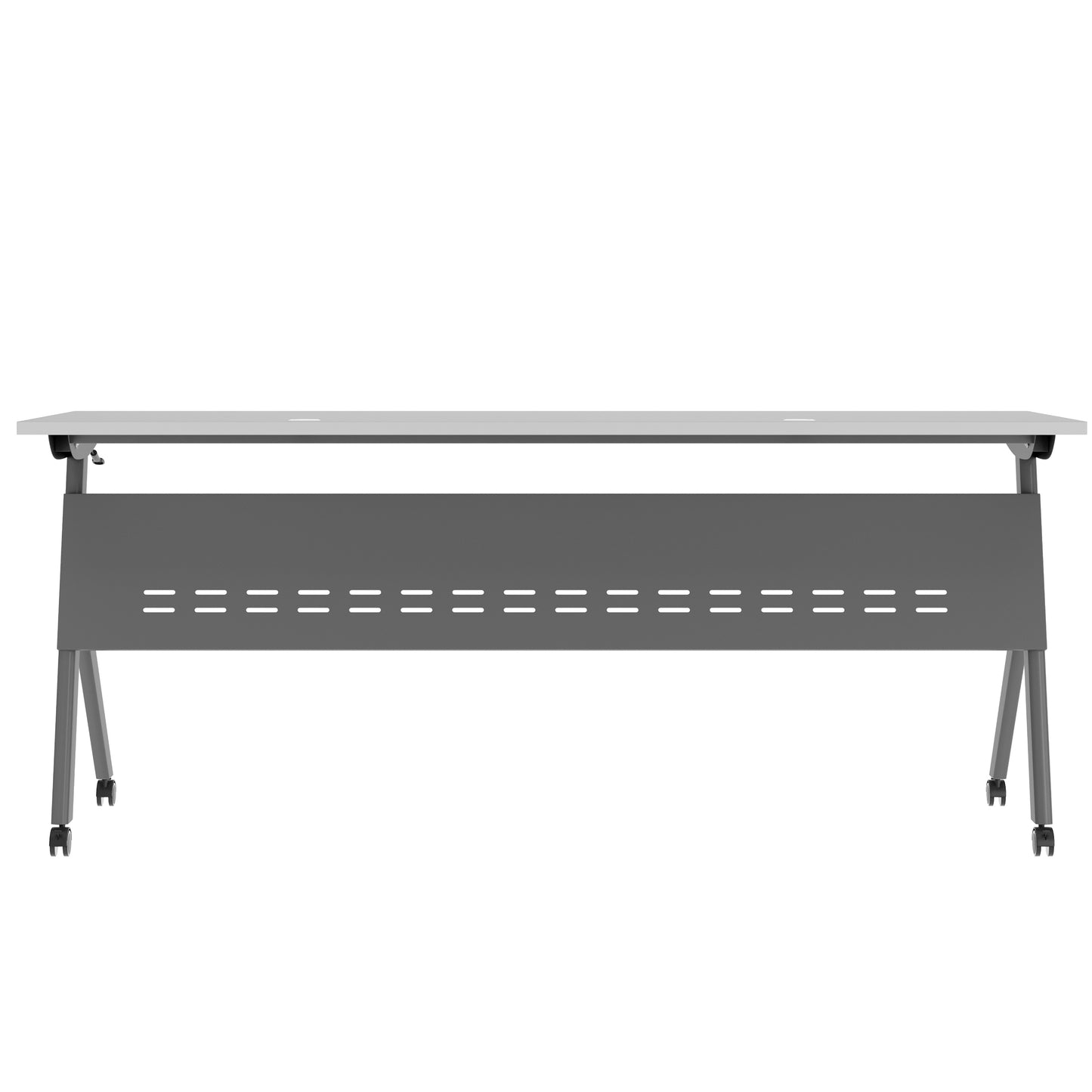 Davis Commercial Grade 72" x 24" Heavy-Duty Nesting Flip Training Table with Y-Legs, Modesty Panel, 1" Thick Gray Tabletop, and Gray Steel Frame Gray Top/Gray Frame