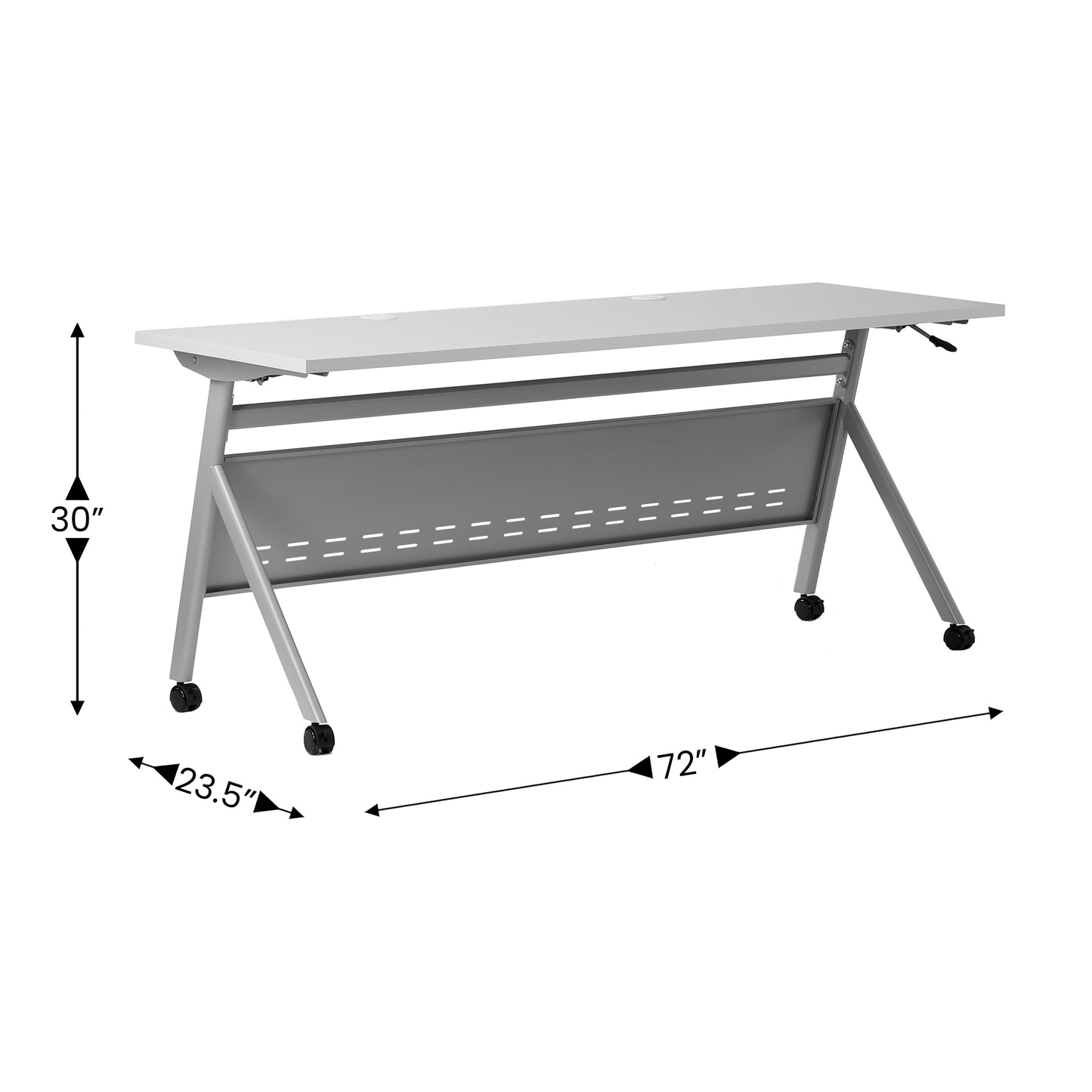 Davis Commercial Grade 72" x 24" Heavy-Duty Nesting Flip Training Table with Y-Legs, Modesty Panel, 1" Thick Gray Tabletop, and Gray Steel Frame Gray Top/Gray Frame
