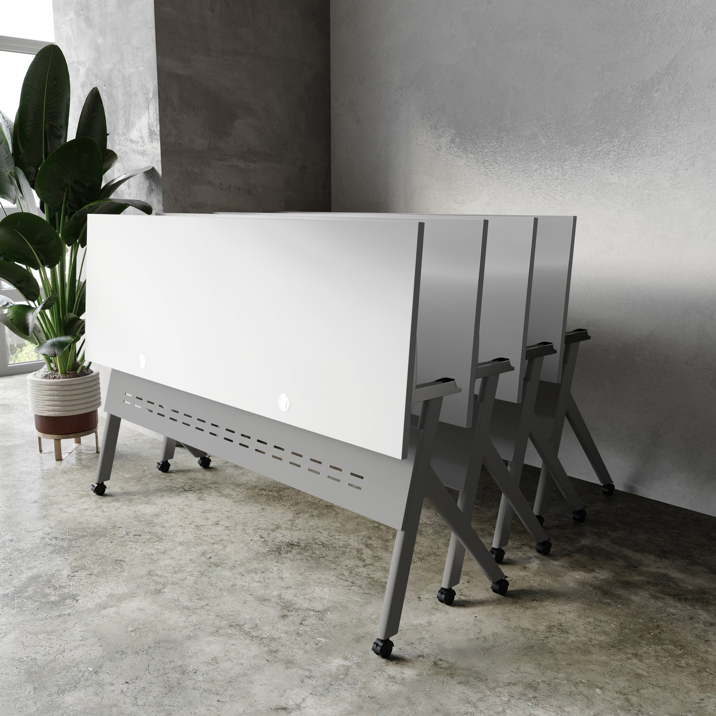 Davis Commercial Grade 72" x 24" Heavy-Duty Nesting Flip Training Table with Y-Legs, Modesty Panel, 1" Thick Gray Tabletop, and Gray Steel Frame Gray Top/Gray Frame