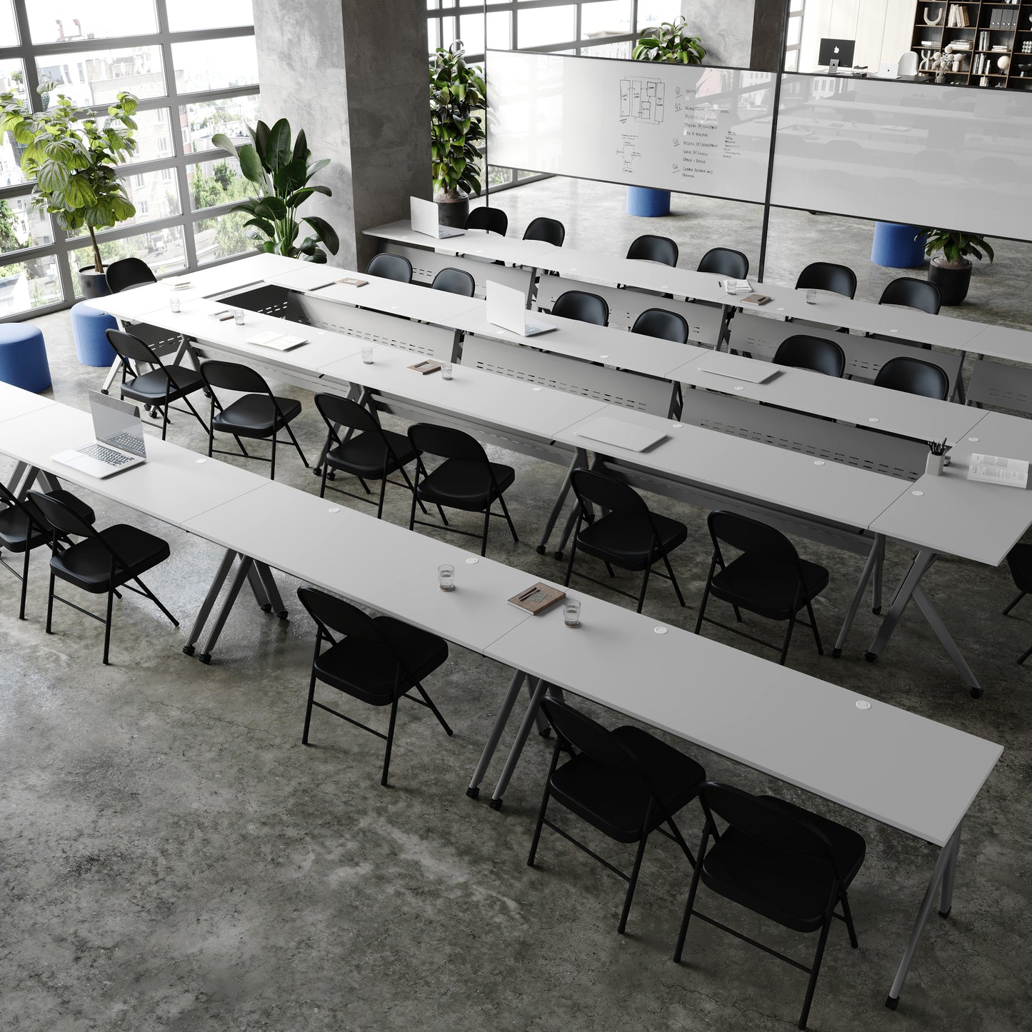 Davis Commercial Grade 72" x 24" Heavy-Duty Nesting Flip Training Table with Y-Legs, Modesty Panel, 1" Thick Gray Tabletop, and Gray Steel Frame Gray Top/Gray Frame