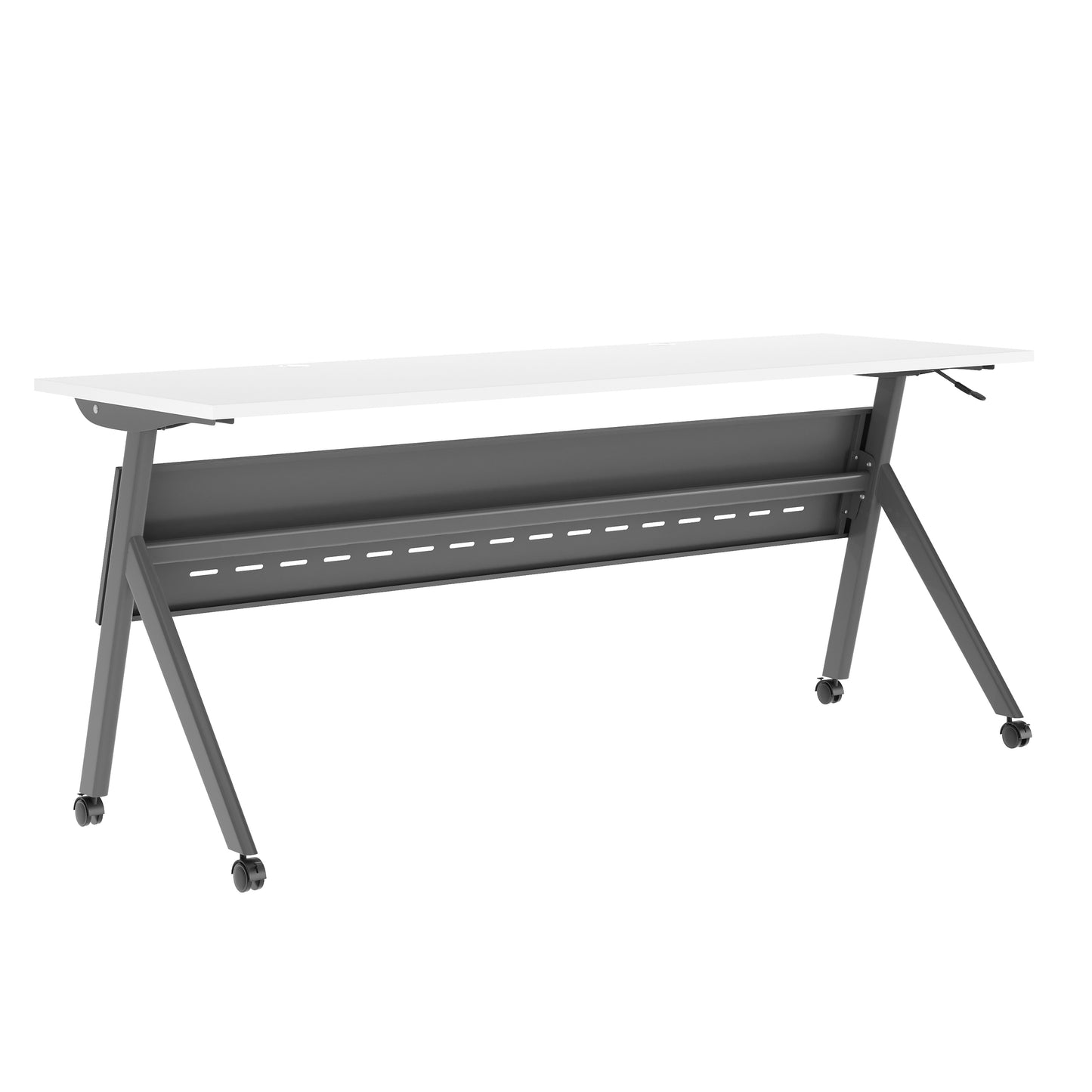 Davis Commercial Grade 72" x 24" Heavy-Duty Nesting Flip Training Table with Y-Legs, Modesty Panel, 1" Thick White Tabletop, and Gray Steel Frame White Top/Gray Frame