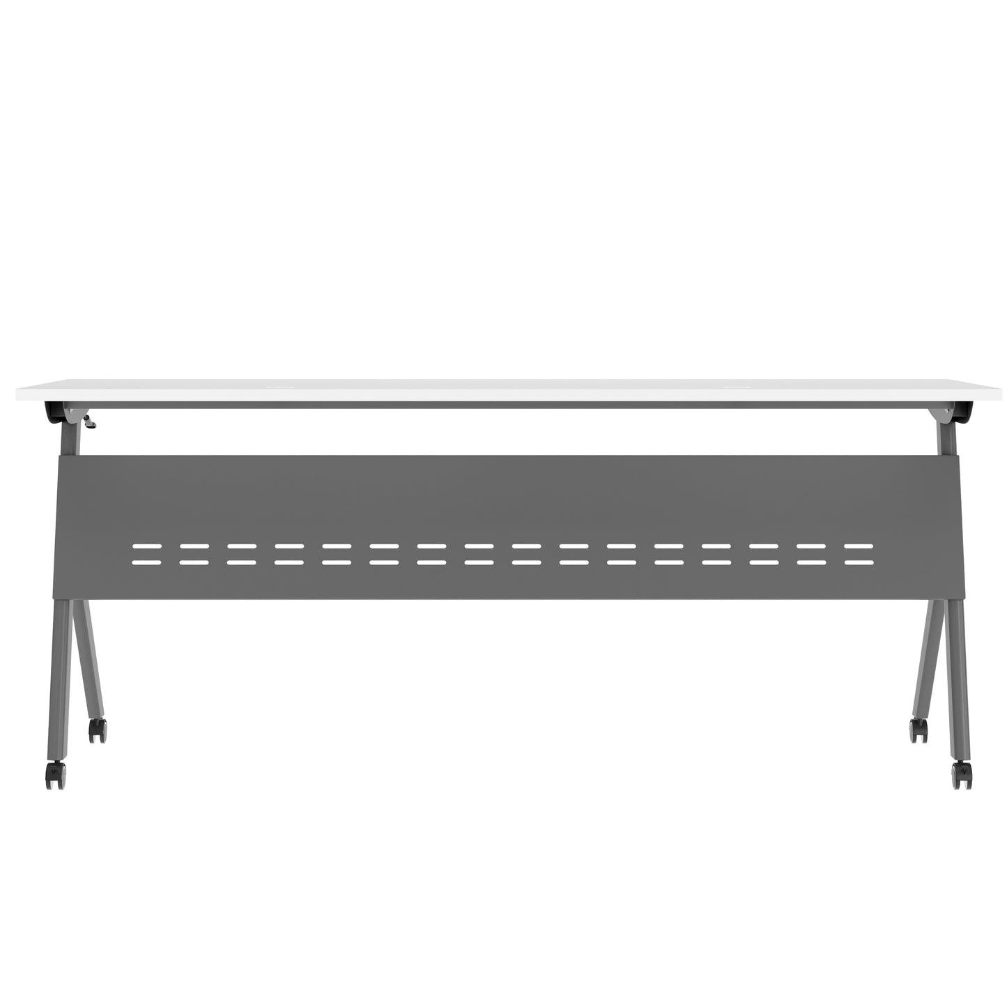 Davis Commercial Grade 72" x 24" Heavy-Duty Nesting Flip Training Table with Y-Legs, Modesty Panel, 1" Thick White Tabletop, and Gray Steel Frame White Top/Gray Frame