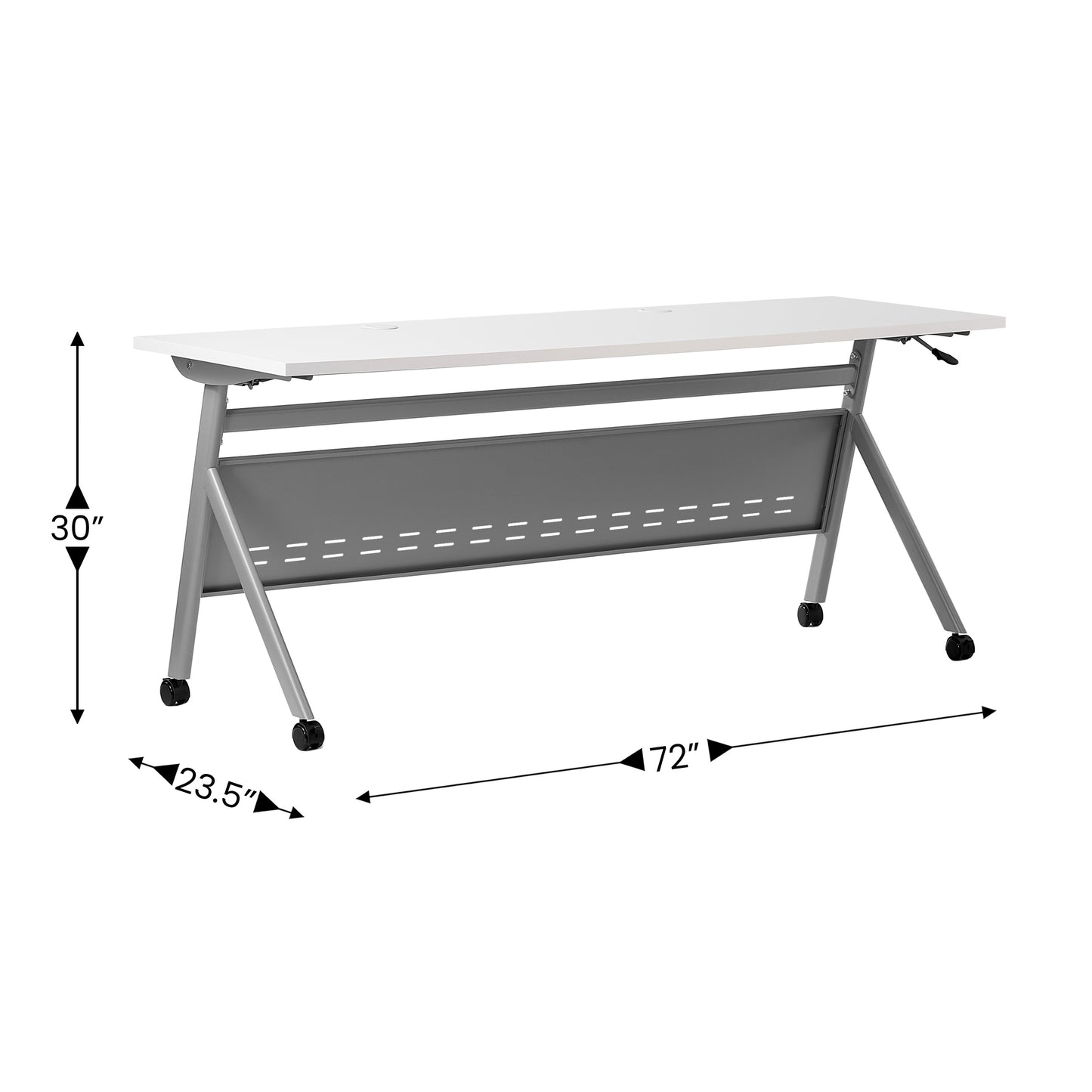 Davis Commercial Grade 72" x 24" Heavy-Duty Nesting Flip Training Table with Y-Legs, Modesty Panel, 1" Thick White Tabletop, and Gray Steel Frame White Top/Gray Frame