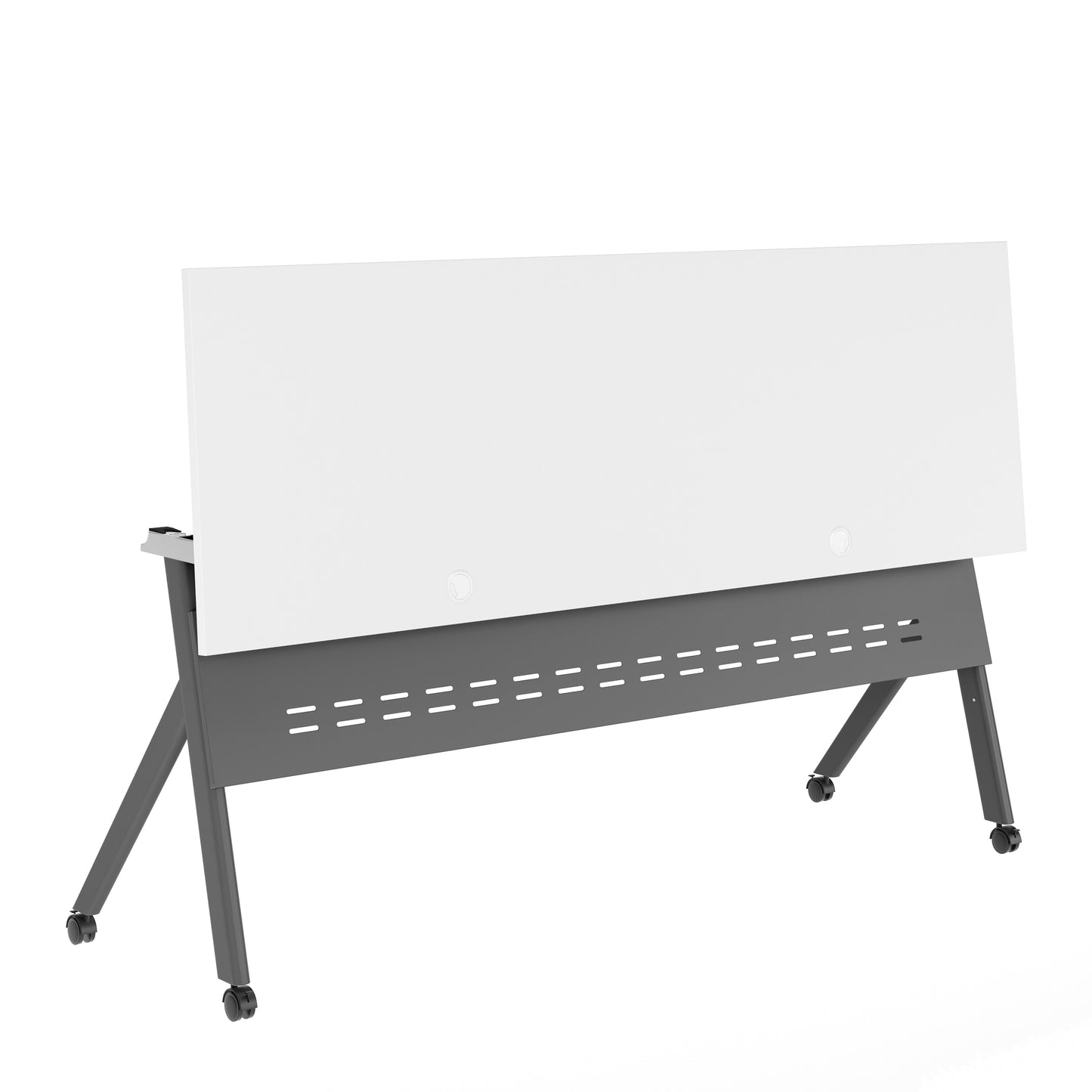 Davis Commercial Grade 72" x 24" Heavy-Duty Nesting Flip Training Table with Y-Legs, Modesty Panel, 1" Thick White Tabletop, and Gray Steel Frame White Top/Gray Frame