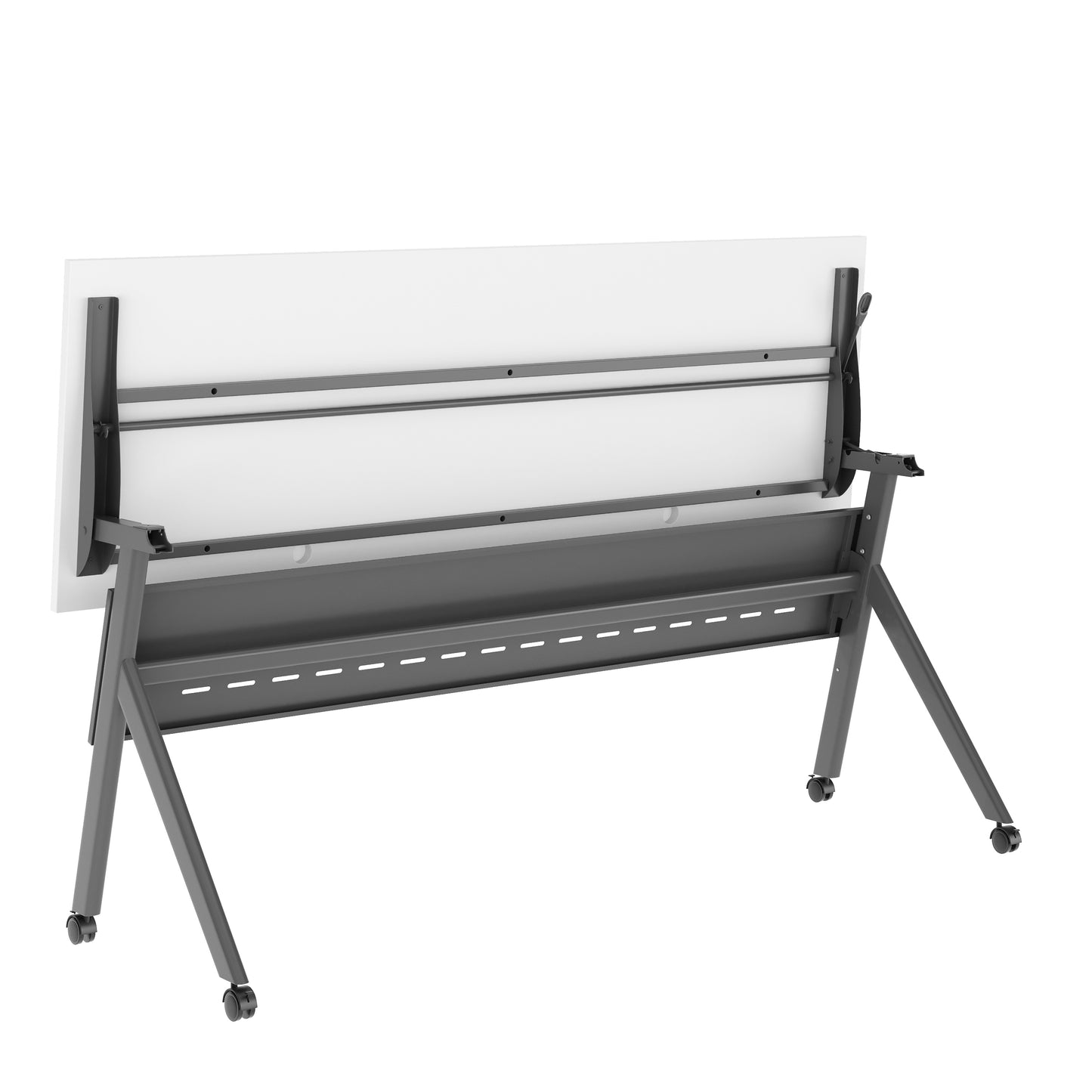 Davis Commercial Grade 72" x 24" Heavy-Duty Nesting Flip Training Table with Y-Legs, Modesty Panel, 1" Thick White Tabletop, and Gray Steel Frame White Top/Gray Frame