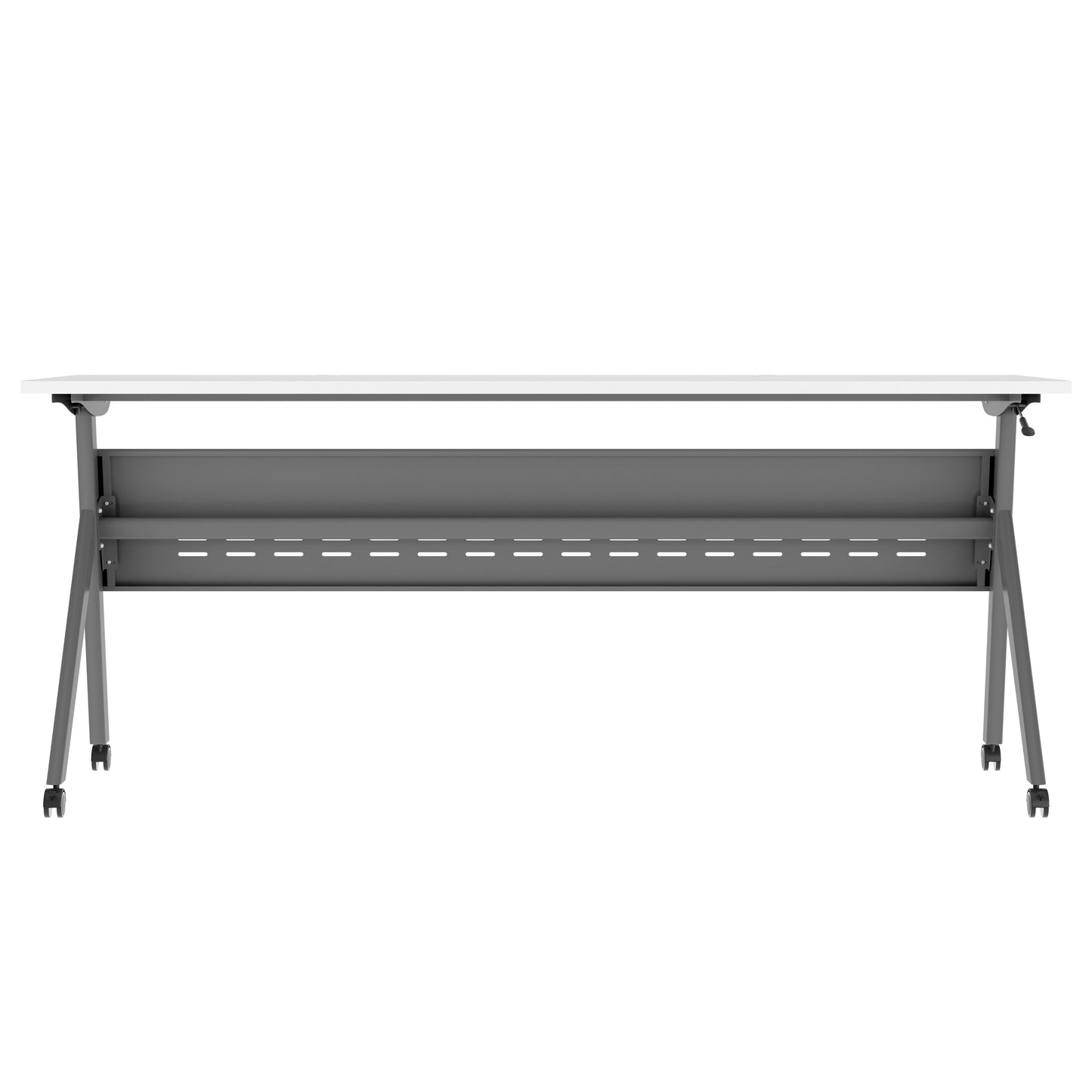 Davis Commercial Grade 72" x 24" Heavy-Duty Nesting Flip Training Table with Y-Legs, Modesty Panel, 1" Thick White Tabletop, and Gray Steel Frame White Top/Gray Frame