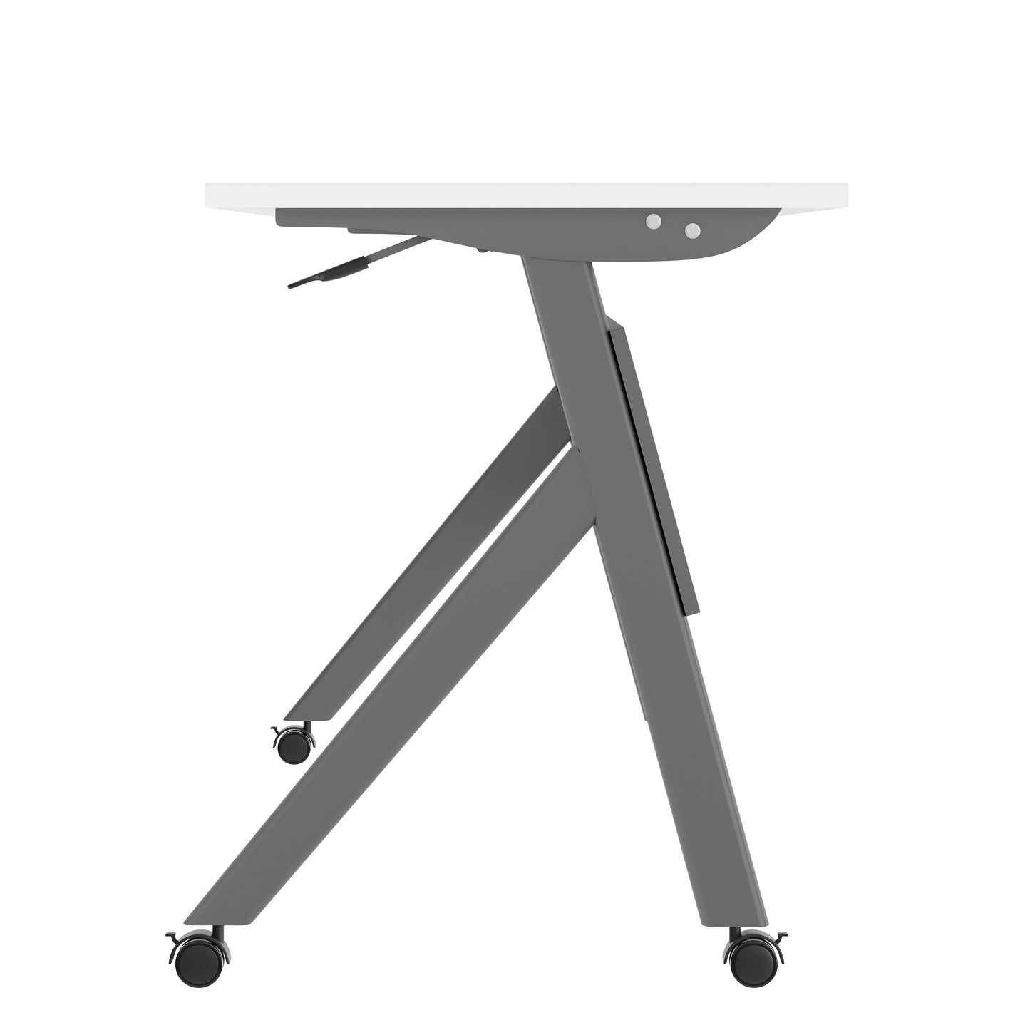 Davis Commercial Grade 72" x 24" Heavy-Duty Nesting Flip Training Table with Y-Legs, Modesty Panel, 1" Thick White Tabletop, and Gray Steel Frame White Top/Gray Frame