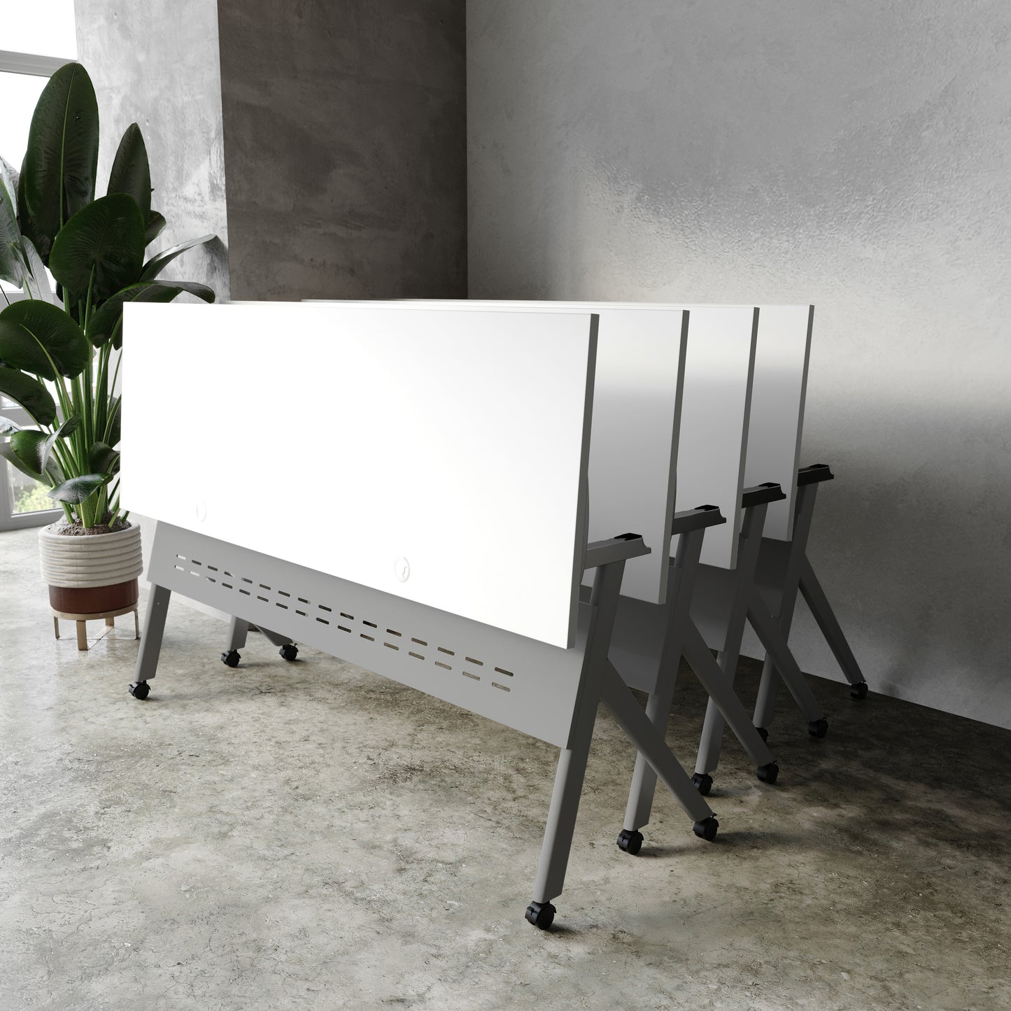 Davis Commercial Grade 72" x 24" Heavy-Duty Nesting Flip Training Table with Y-Legs, Modesty Panel, 1" Thick White Tabletop, and Gray Steel Frame White Top/Gray Frame