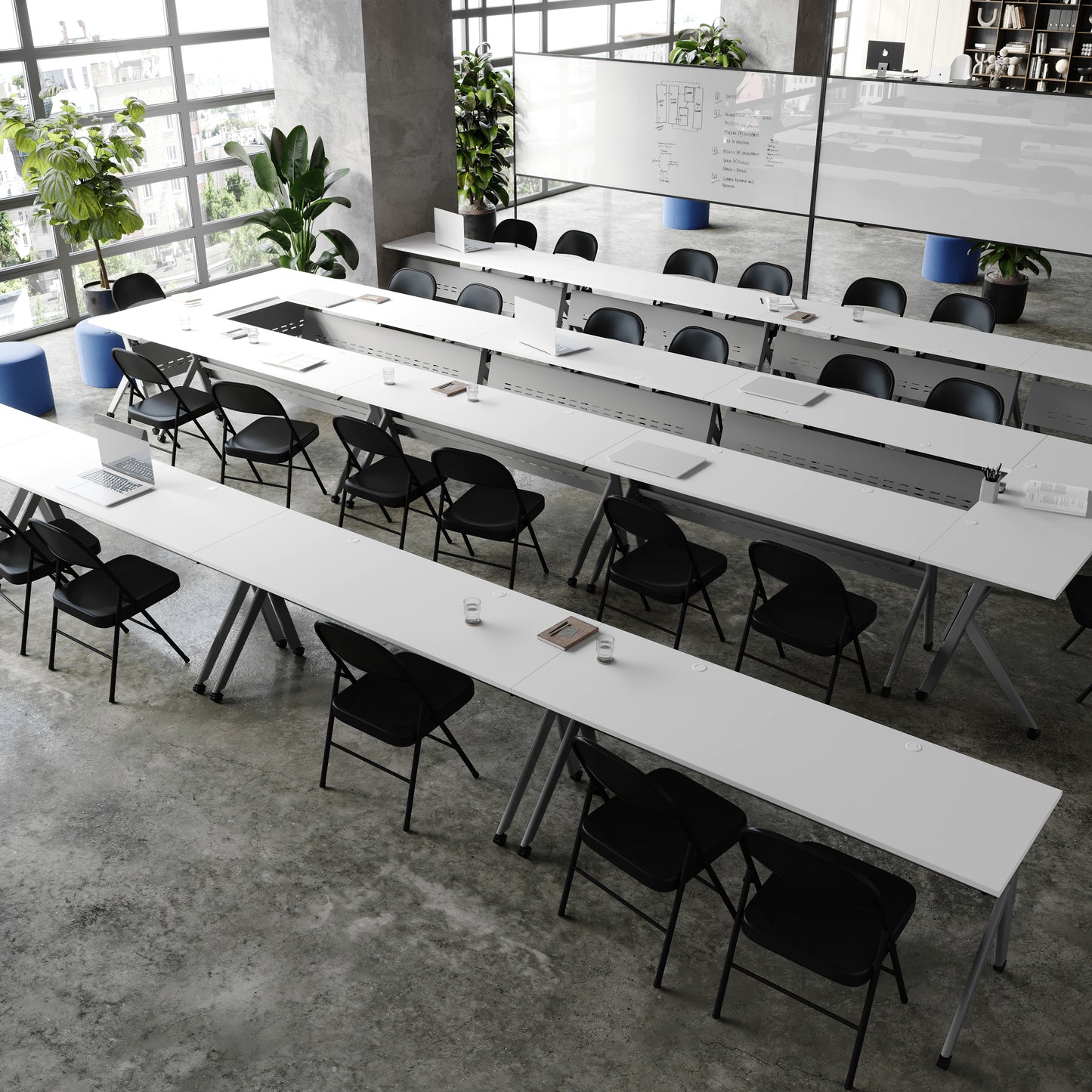 Davis Commercial Grade 72" x 24" Heavy-Duty Nesting Flip Training Table with Y-Legs, Modesty Panel, 1" Thick White Tabletop, and Gray Steel Frame White Top/Gray Frame
