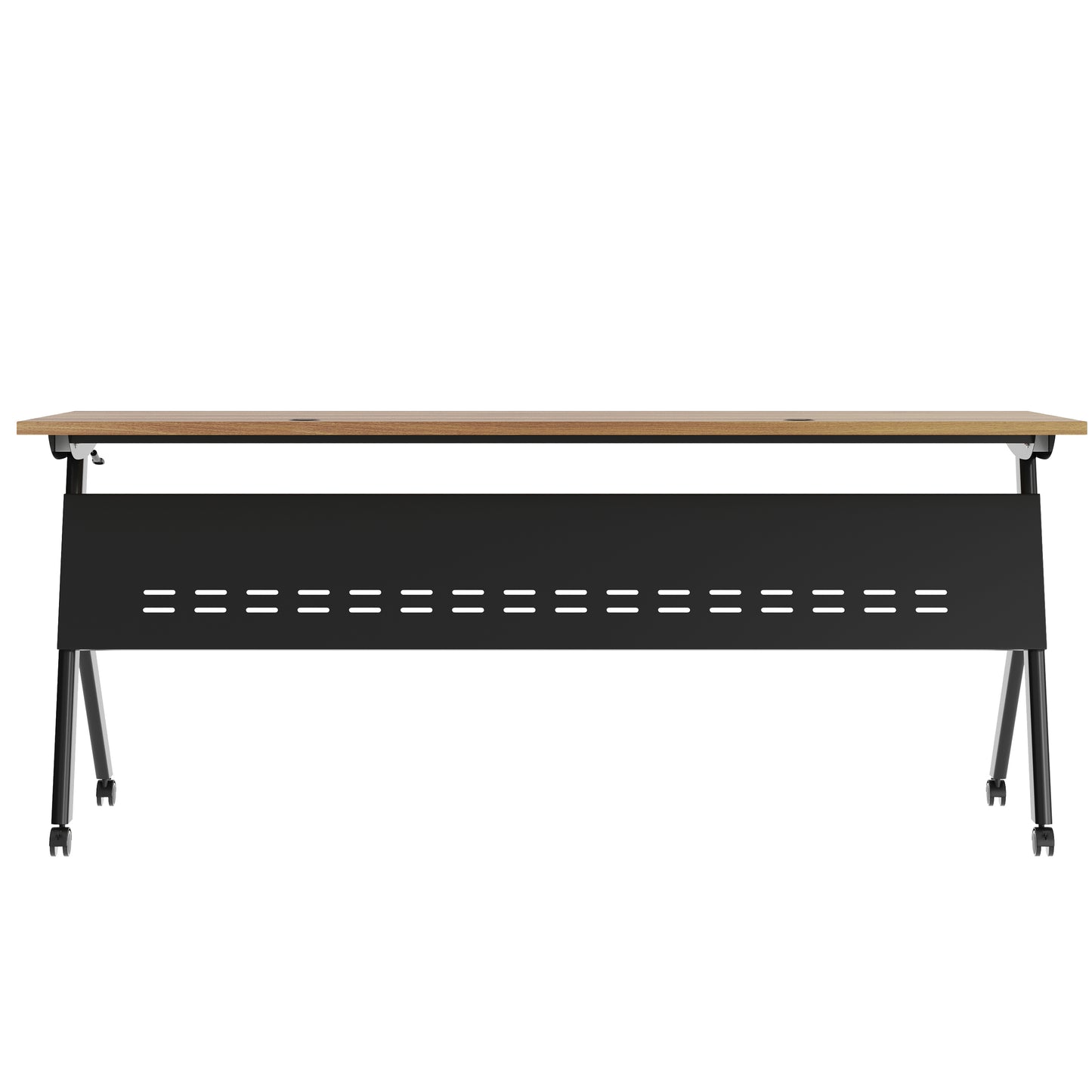 Davis Commercial Grade 72" x 24" Heavy-Duty Nesting Flip Training Table with Y-Legs, Modesty Panel, 1" Thick Walnut Tabletop, and Black Steel Frame Walnut Top/Black Frame