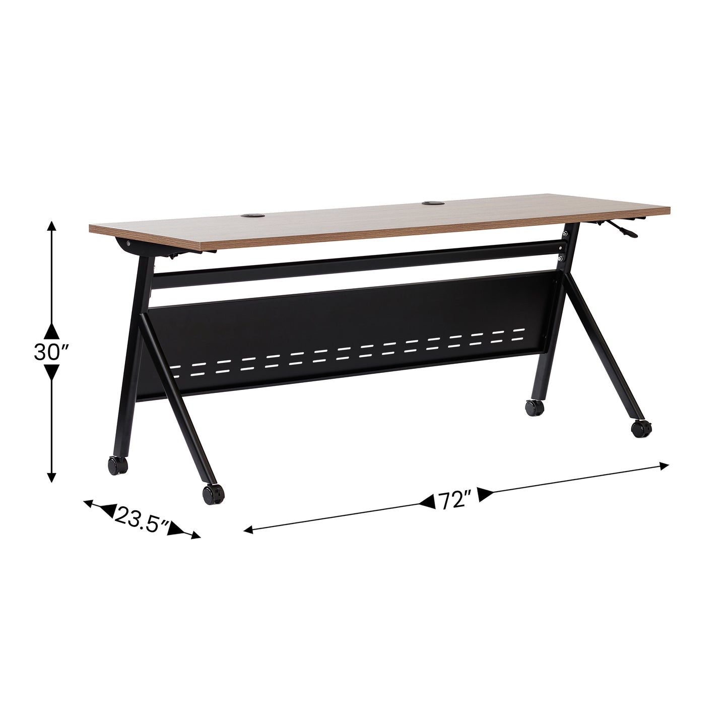 Davis Commercial Grade 72" x 24" Heavy-Duty Nesting Flip Training Table with Y-Legs, Modesty Panel, 1" Thick Walnut Tabletop, and Black Steel Frame Walnut Top/Black Frame