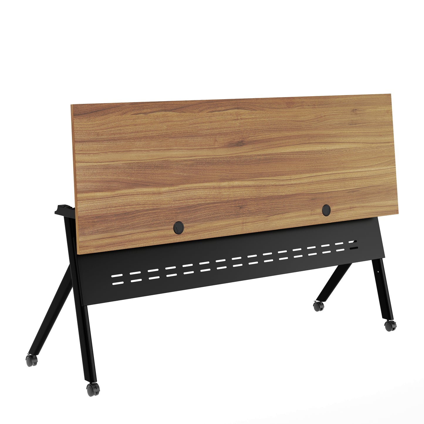Davis Commercial Grade 72" x 24" Heavy-Duty Nesting Flip Training Table with Y-Legs, Modesty Panel, 1" Thick Walnut Tabletop, and Black Steel Frame Walnut Top/Black Frame