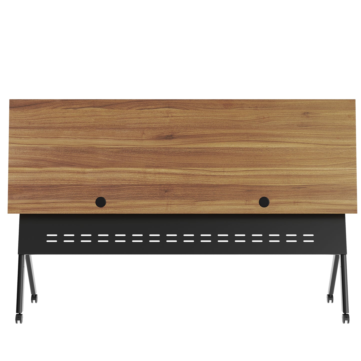 Davis Commercial Grade 72" x 24" Heavy-Duty Nesting Flip Training Table with Y-Legs, Modesty Panel, 1" Thick Walnut Tabletop, and Black Steel Frame Walnut Top/Black Frame