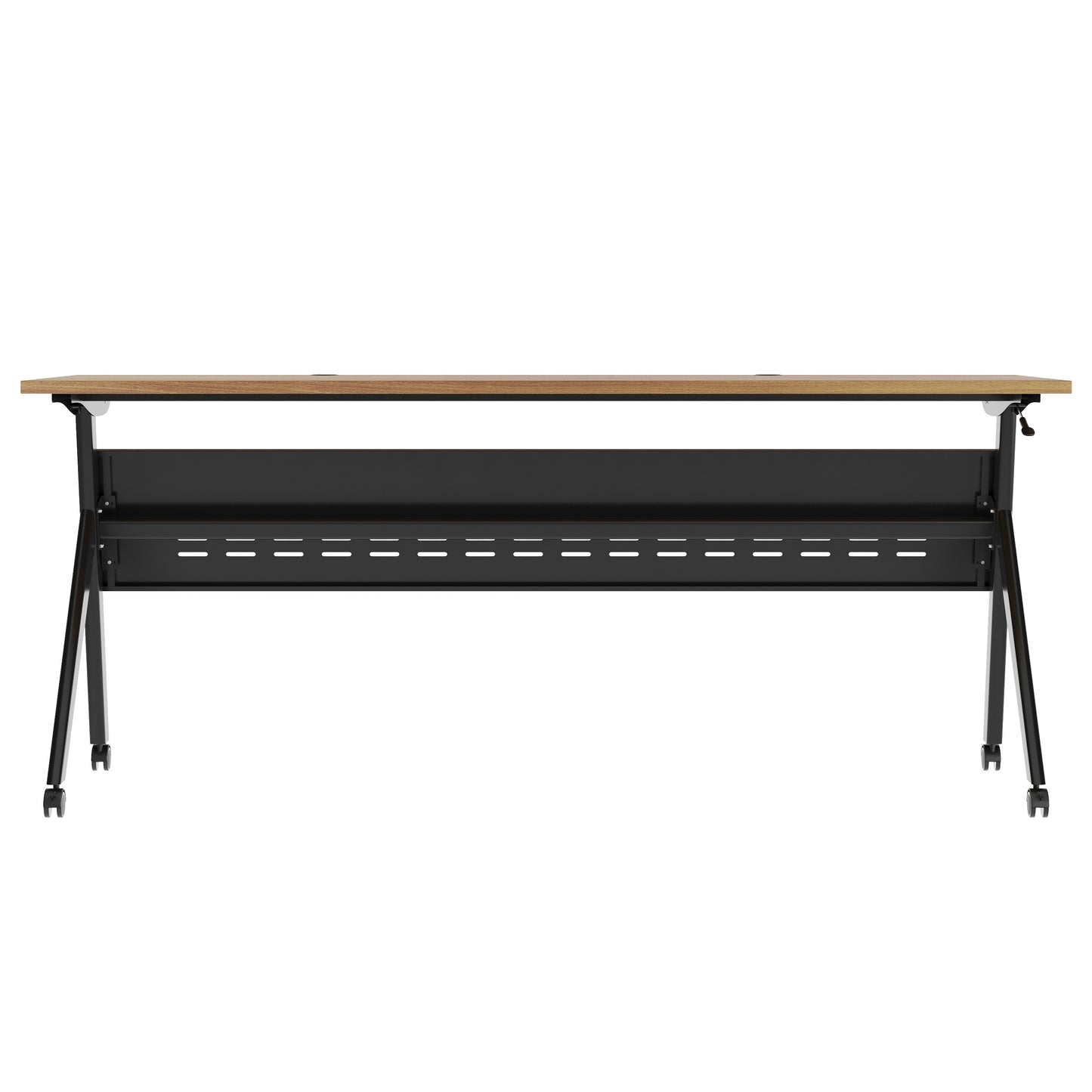 Davis Commercial Grade 72" x 24" Heavy-Duty Nesting Flip Training Table with Y-Legs, Modesty Panel, 1" Thick Walnut Tabletop, and Black Steel Frame Walnut Top/Black Frame