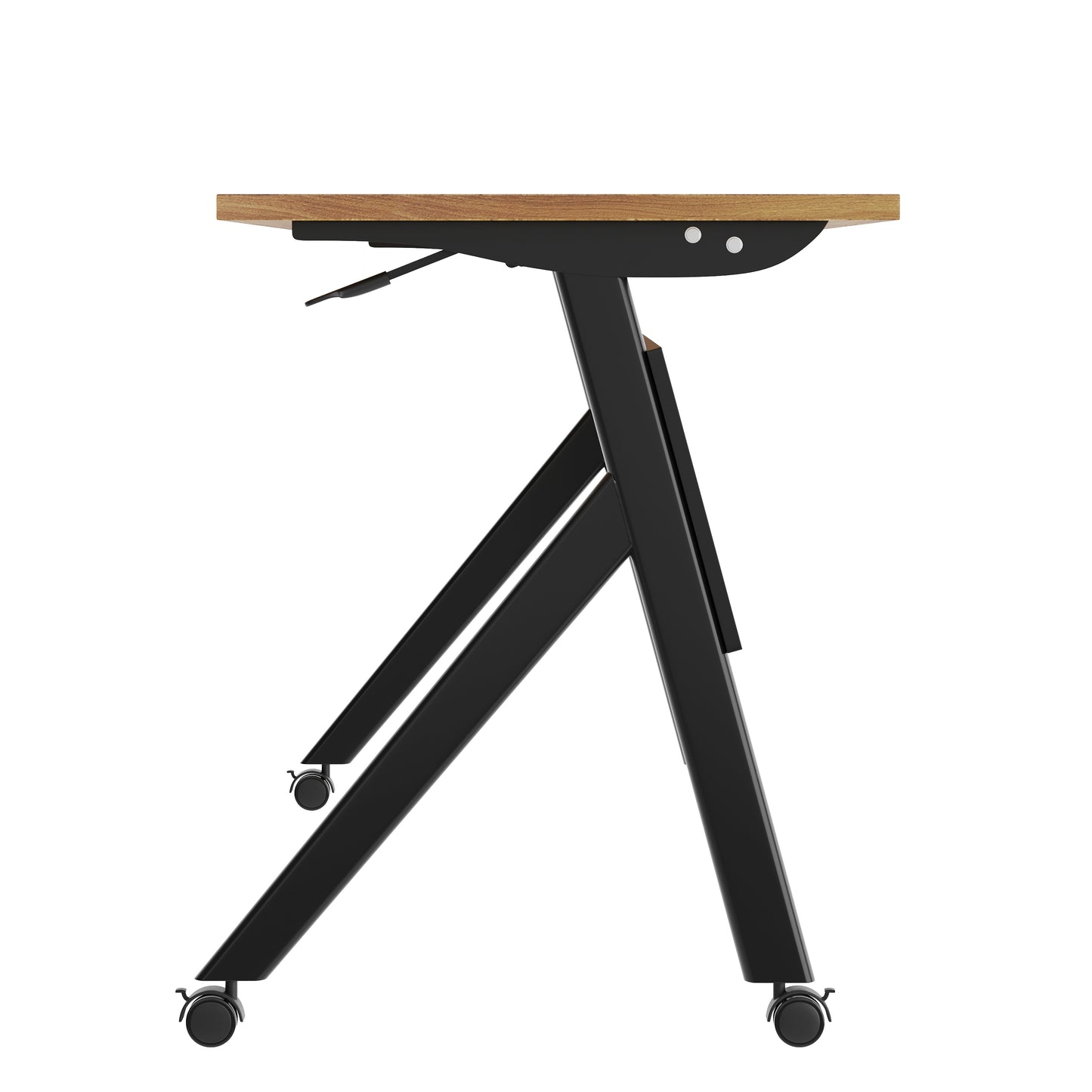 Davis Commercial Grade 72" x 24" Heavy-Duty Nesting Flip Training Table with Y-Legs, Modesty Panel, 1" Thick Walnut Tabletop, and Black Steel Frame Walnut Top/Black Frame